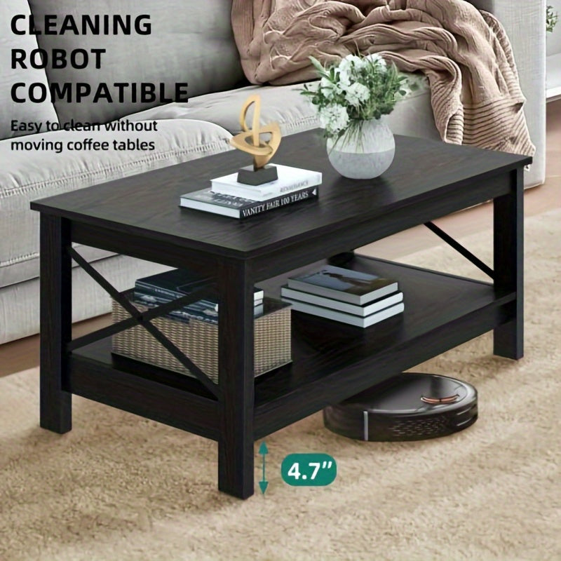 Sablyme Coffee Table Classic Cocktail Table with Storage Shelf, 39 inch, Black