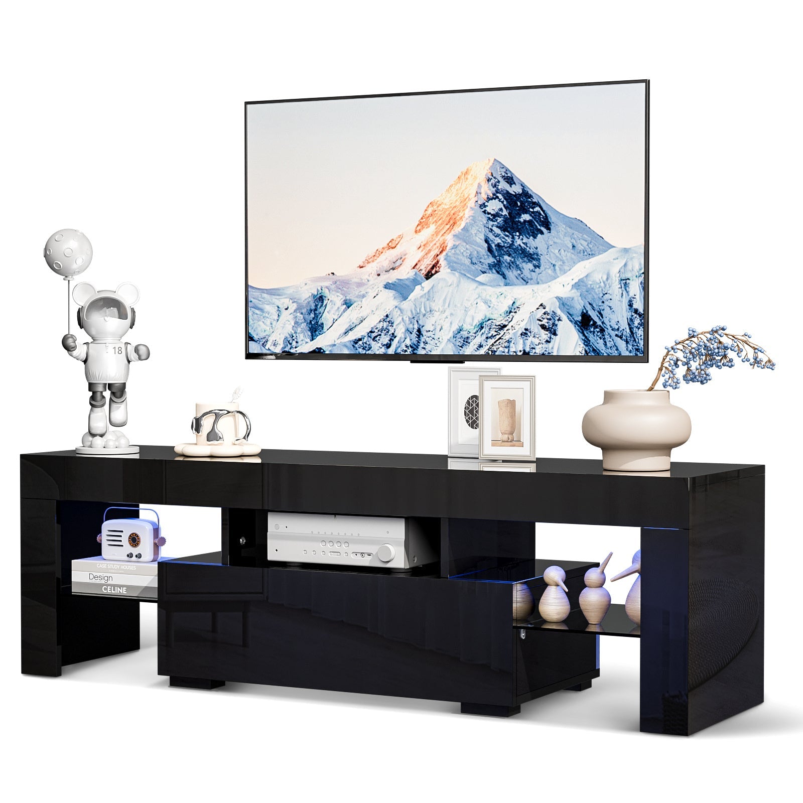 30-60 Inch TV Stand Console Table, Modern Entertainment Center with 1 Large Drawer, Media Entertainment Center Console Table for Living Room, Bedroom, Studio