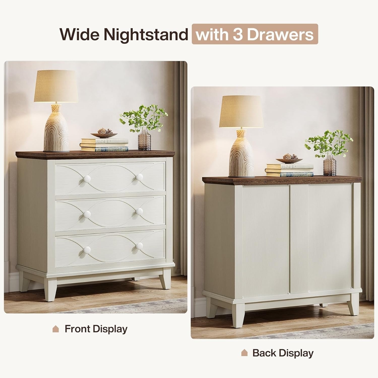 1pc Contemporary Wooden Storage Cabinet] Contemporary Wooden Jewelry Storage Cabinet, 3-Drawer Farmhouse Nightstand, Multipurpose Bedside Table, Floor Mount, Rectangle Shape, with No Electricity Needed for Living Roo