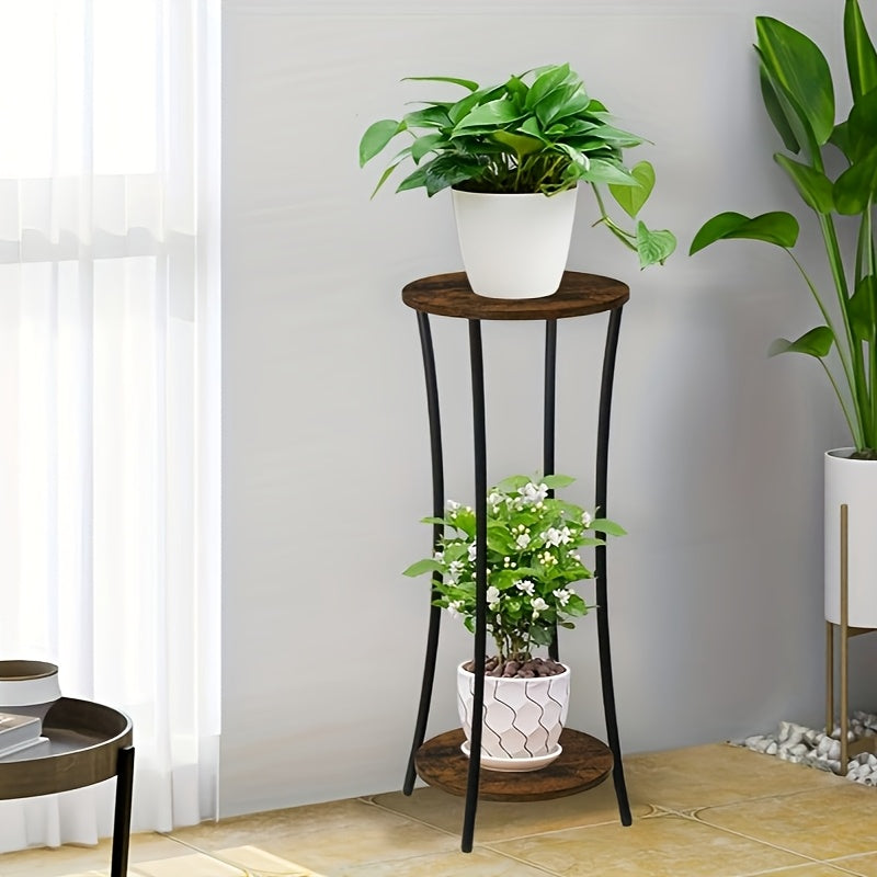 2-Tier Round Metal Plant Stand, Indoor Potted Holder Rack with Powder-Coated Finish, Multi-Purpose Corner Shelf for Balcony, Garden, Patio, Living Room