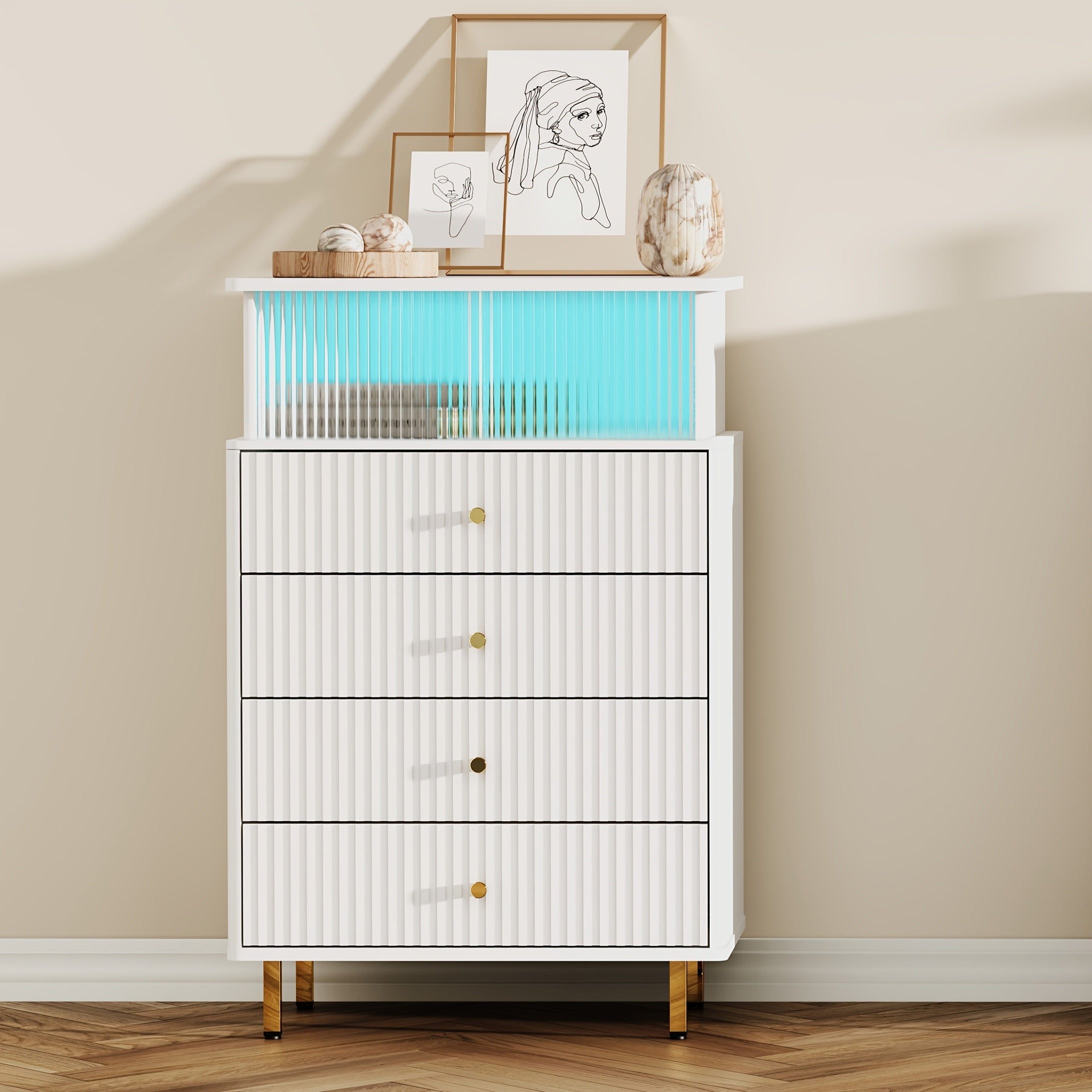 Dresser for Bedroom, 4 Drawer Dresser with LED Lights, Modern Bedroom Tall LED Dresser with Storage And Organization for Hallway, Entryway, Furniture for Home Clearance