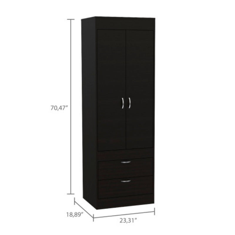 Chic Armoire with Dual Doors & Two Drawers - Sturdy Metal Handles, Perfect for Bedroom or Living Room Storage