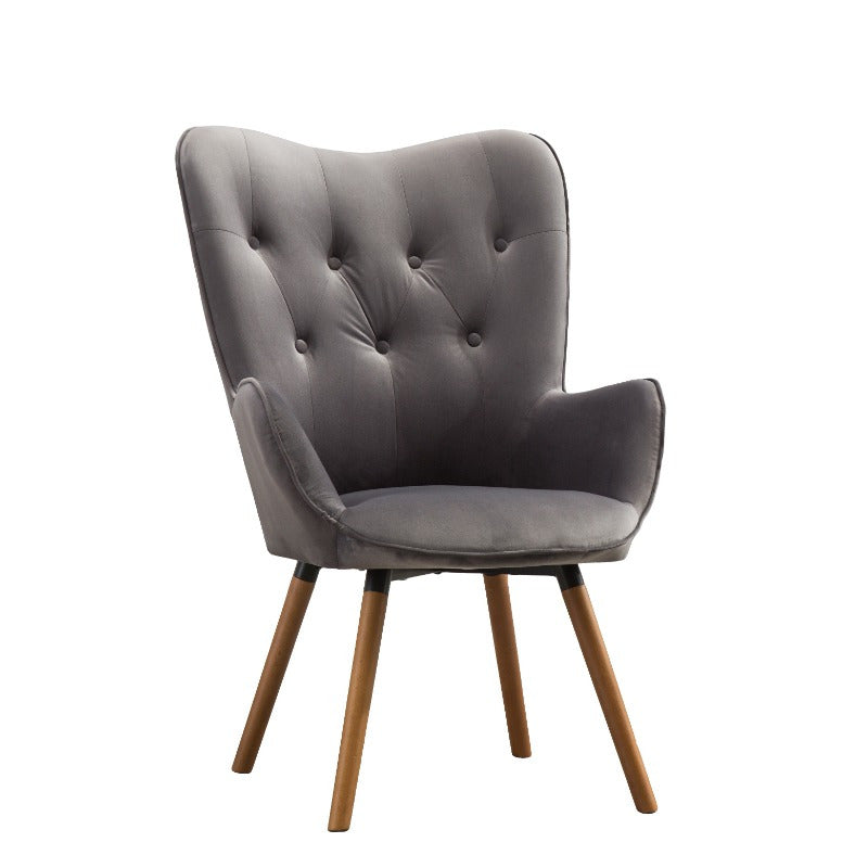 Contemporary Silky Velvet Button Back Accent Chair in Gray, Ideal for Lounge, Reading Nook, Adds Elegance and Comfort to Any Space