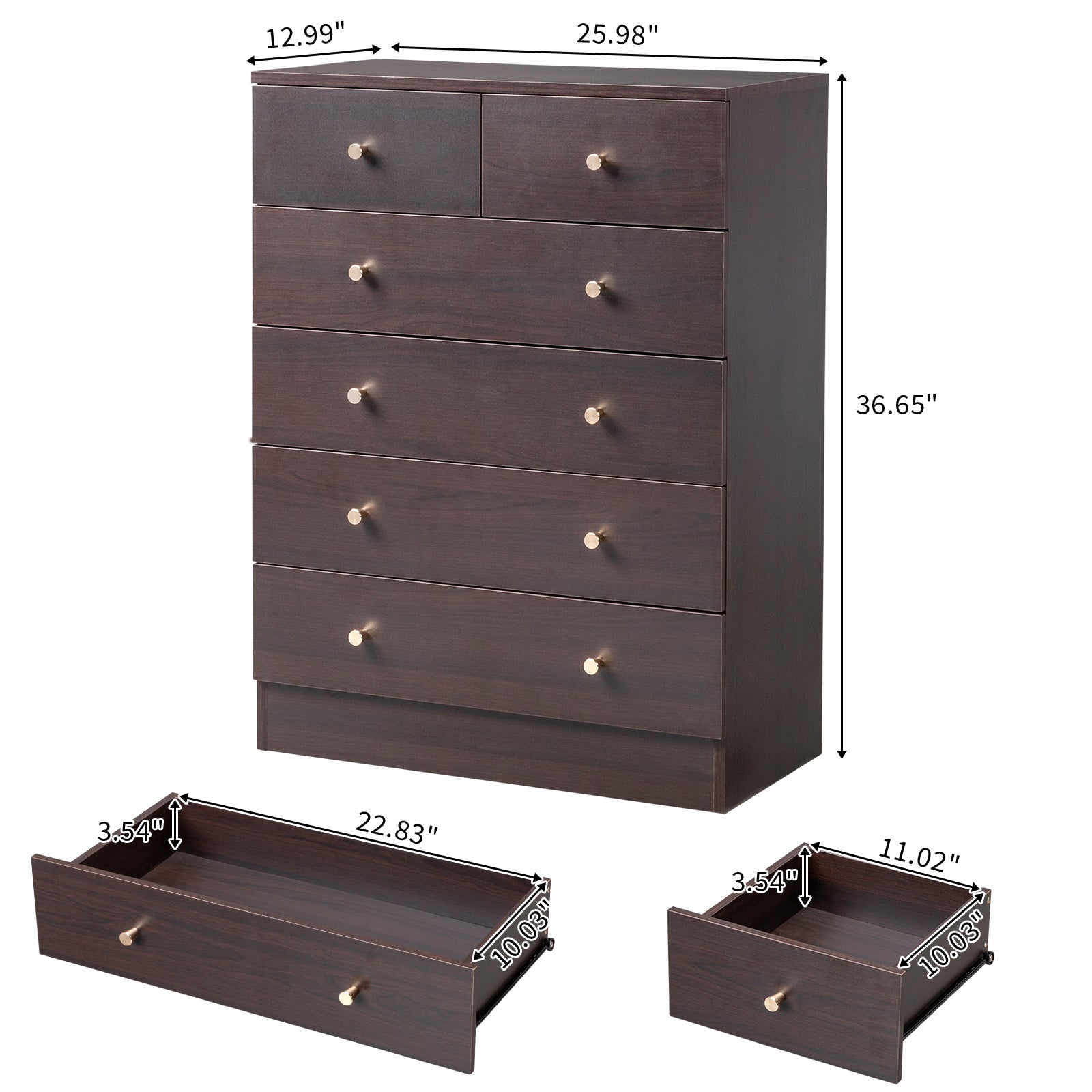 4/ 5/ 6/ 7 Drawer Wood Dresser for Bedroom Chest of Drawers Storage Organization Unit for Clothing Brown - Brown / 6