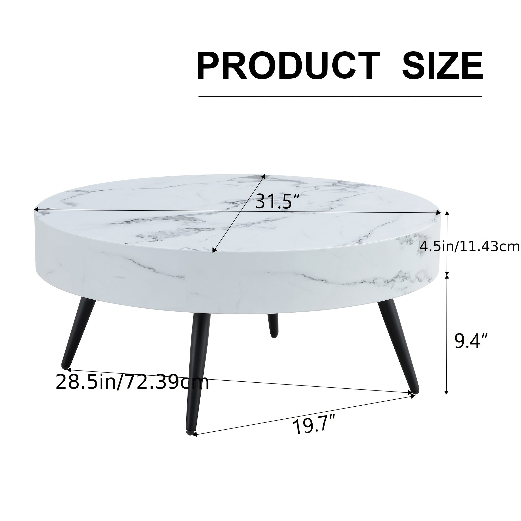 Chic Round Coffee Table with Metal Legs - 82cm Modern Minimalist Design, Easy Assembly & Clean Engineered Wood Top, Perfect for Living Room Decor