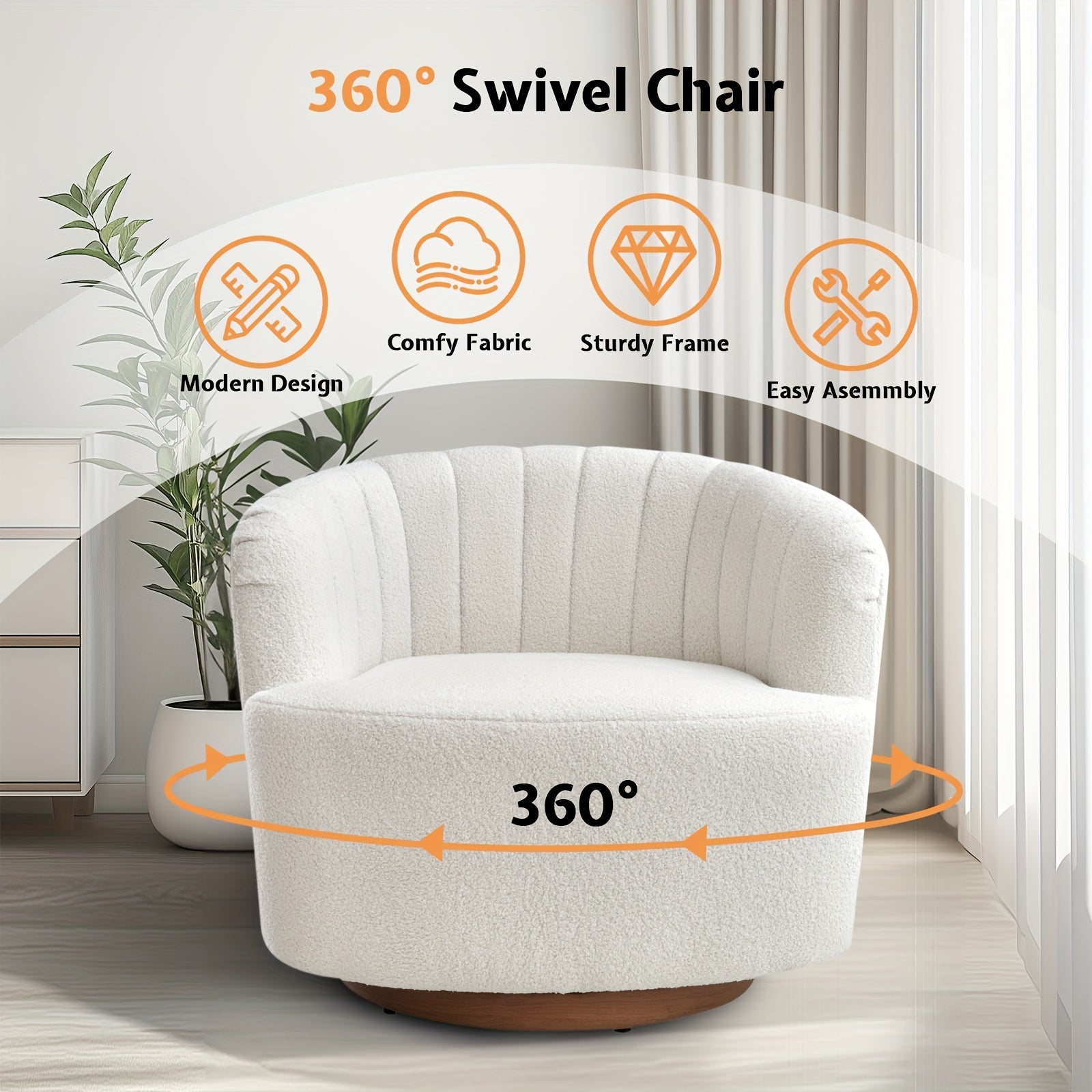 Modern Swivel Accent Chair - Elegant 360° Rotatable Barrel Design, Cream Boucle Fabric Upholstery with Wooden Base, Perfect for Living Room, Bedroom, Vanity, or Reading Nook, Accent Chair for Living Room