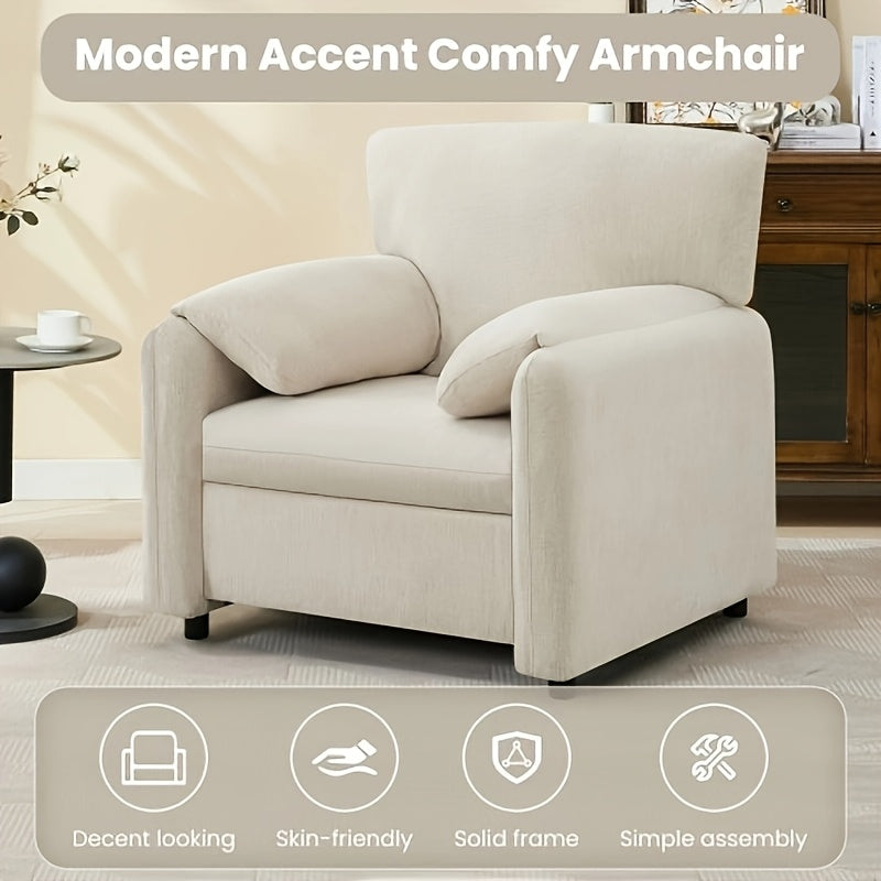 1pc Modern Chenille Accent Chair - Upholstered Hardwood Frame Armchair with Solid Back, Foam Fill, Comfortable Cushion - Ideal for Living Room, Bedroom Reading Nook - Easy Care, No Electricity Needed