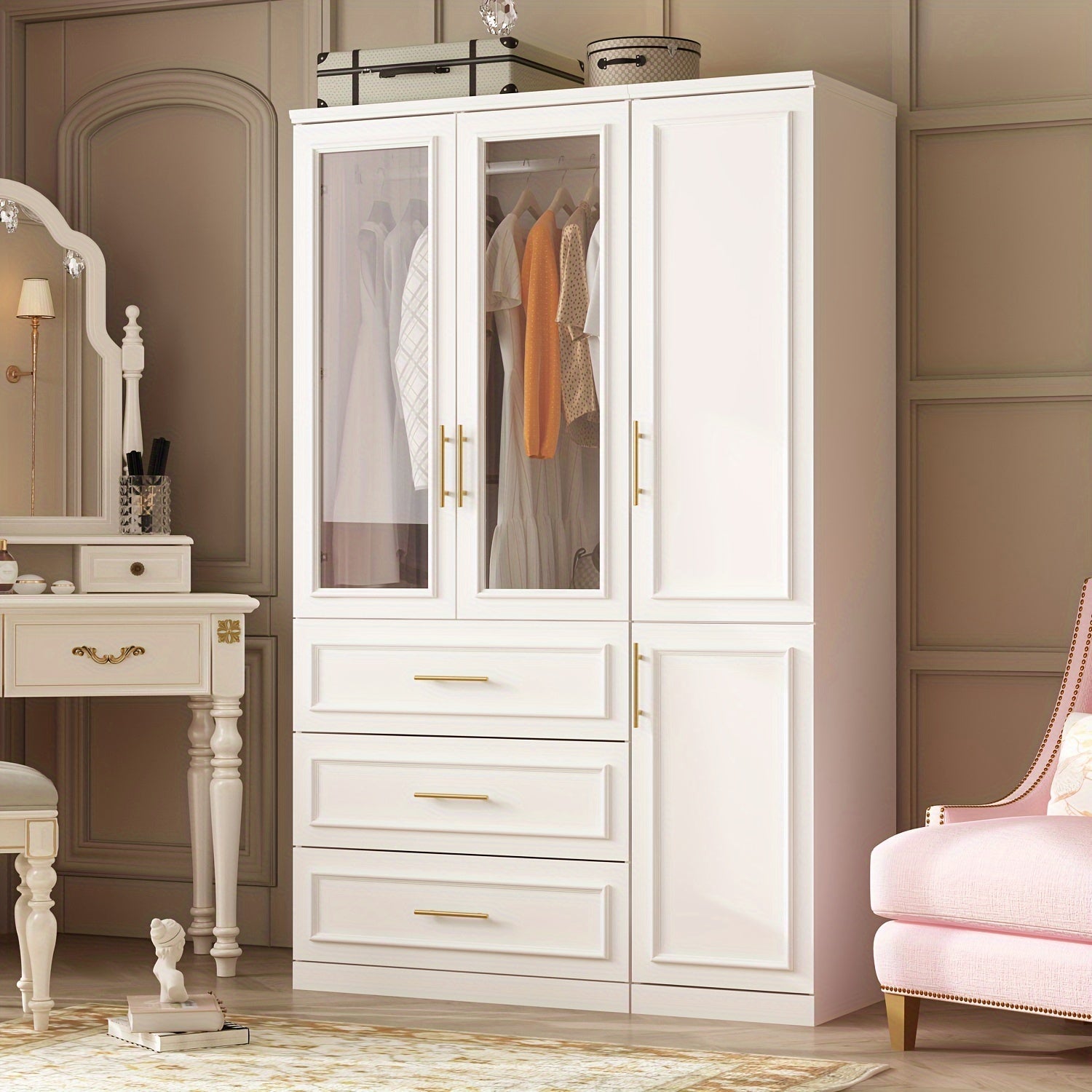 White Wardrobe Armoire for Bedroom Closet