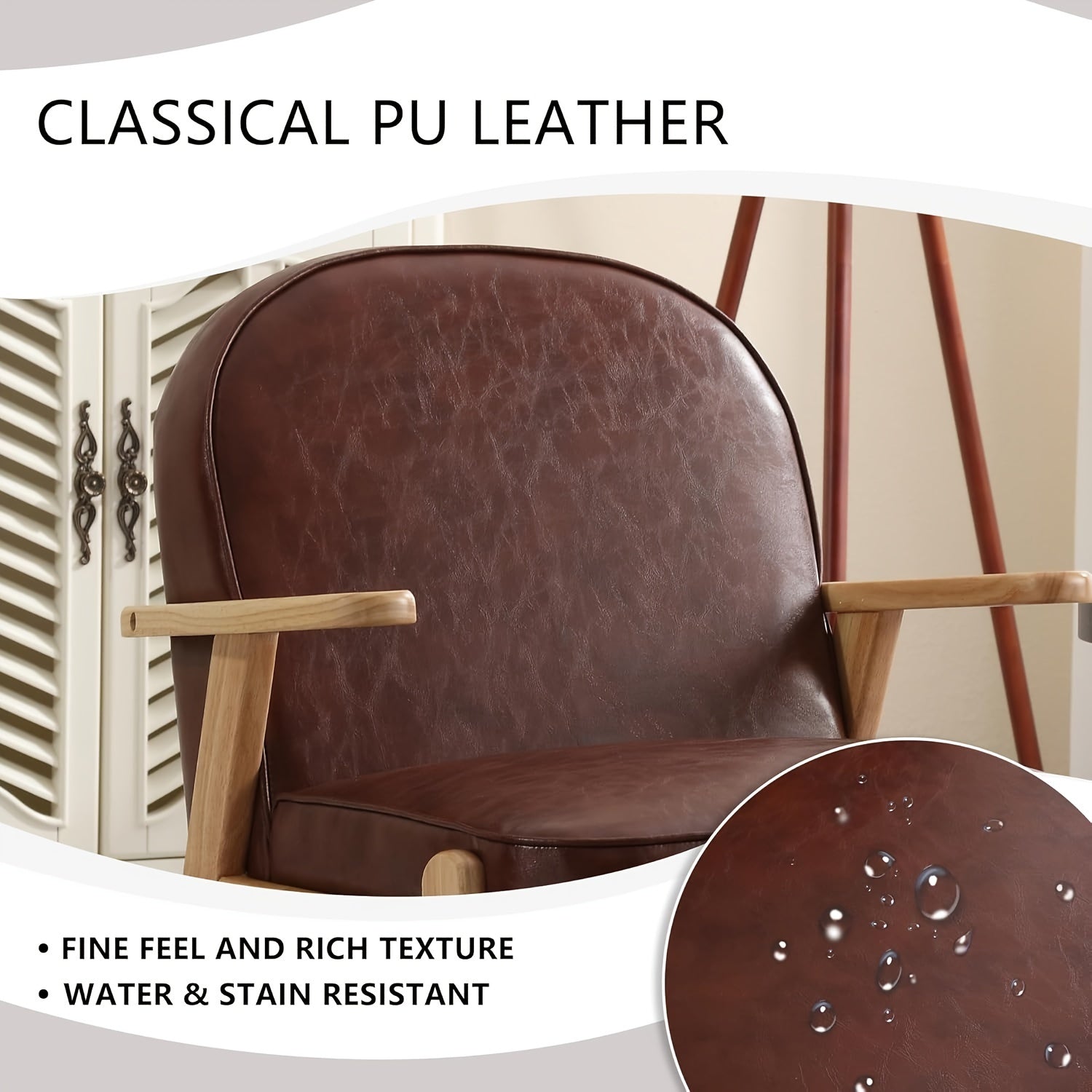 Modern PU Leather Upholstered Accent Chair, Mid Century Arm Living Room Chair With Solid Wood Legs, Upholstered Reading Leisure Chair With High Back For Bedroom Belcony Sunroom