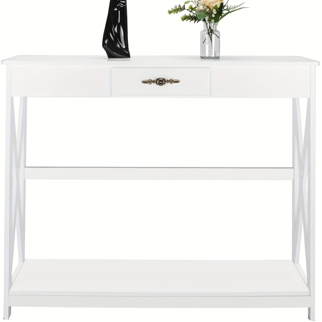 White Entryway Table Sofa Table with Drawer and Shelf Slim Console Table with Storage for Hallway, Living Room, Foyer