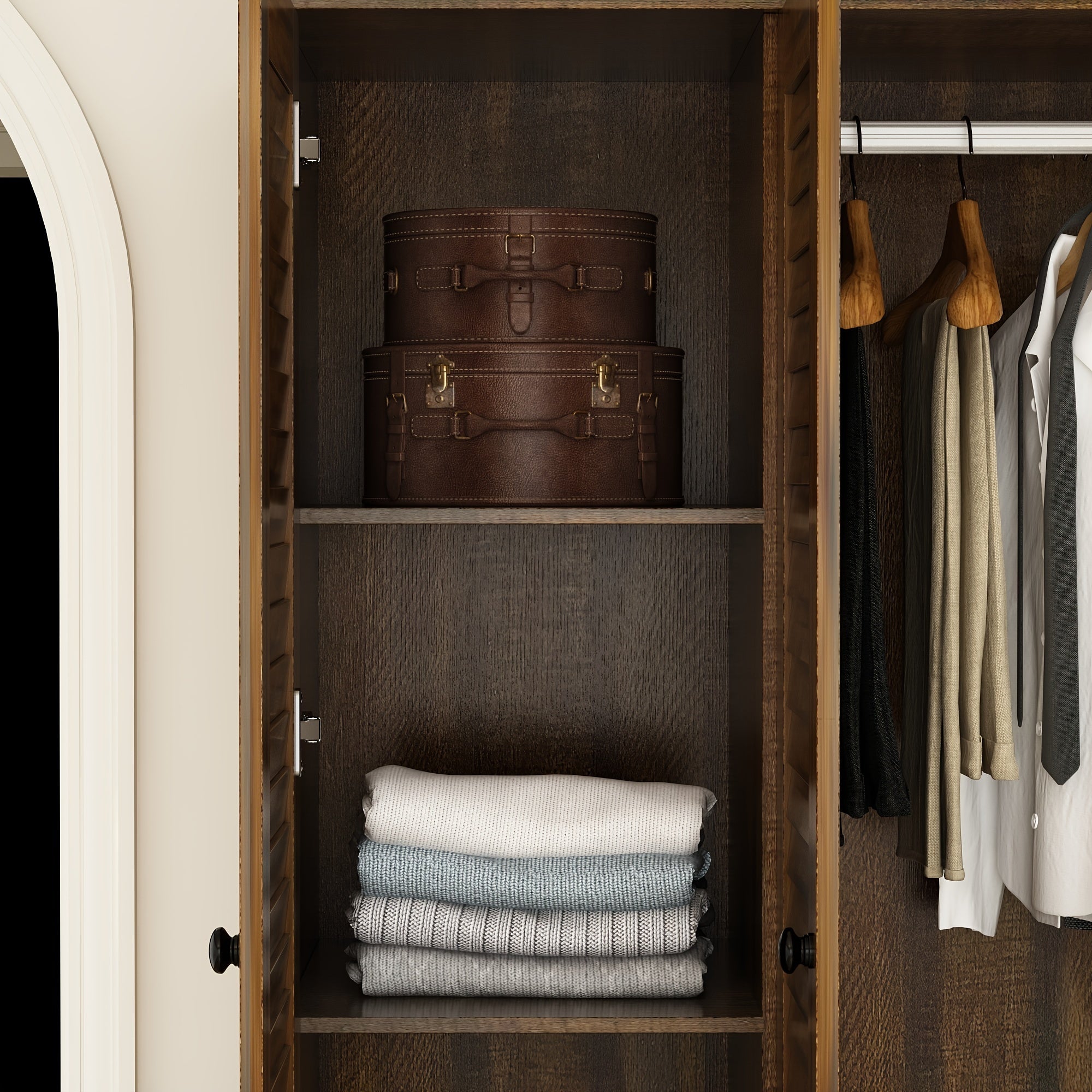 Large Wardrobe Closet With Four Drawers Hanging Rod Area 5 Folding Storage Areas Reasonable Space Allocation Modern
