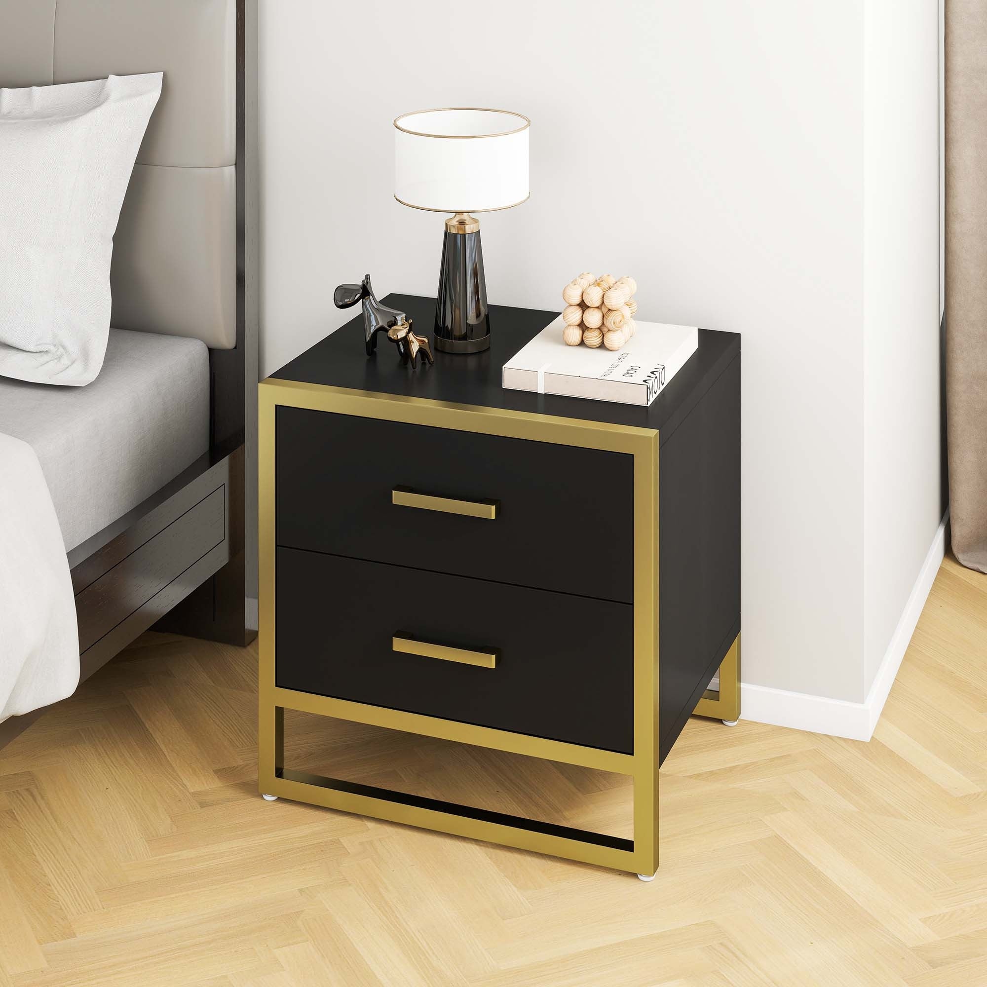 Contemporary Side Table with 2- Drawer Design, Ideal for Bedroom or Living Space, Thanksgiving Christmas Halloween Day Gift