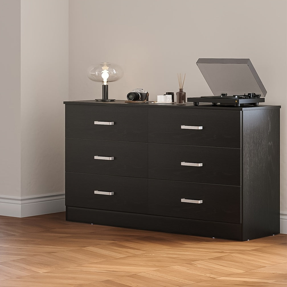 6 Drawer Dresser For Bedroom With Deep Drawers Large Wood Dressers & Chest Of Drawers Handle Free Modern Long Dressers