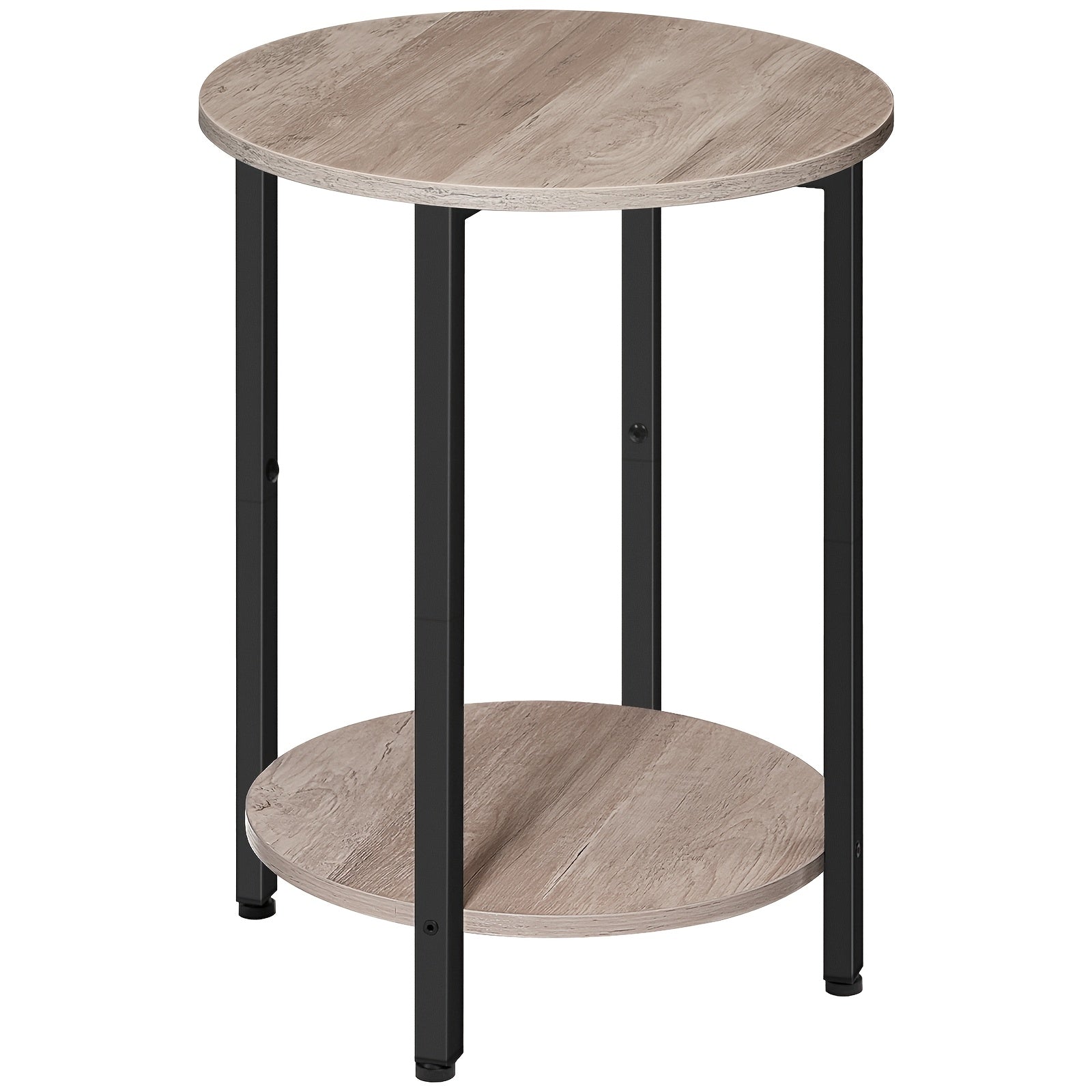 Rustic 2-Tier Round Side Table with Storage - Industrial Wood & Metal Frame, Perfect for Small Spaces, Living Room, Bedroom - Available in Rustic Brown and Greige, Accent Table, Sofa Couch Table, Stable