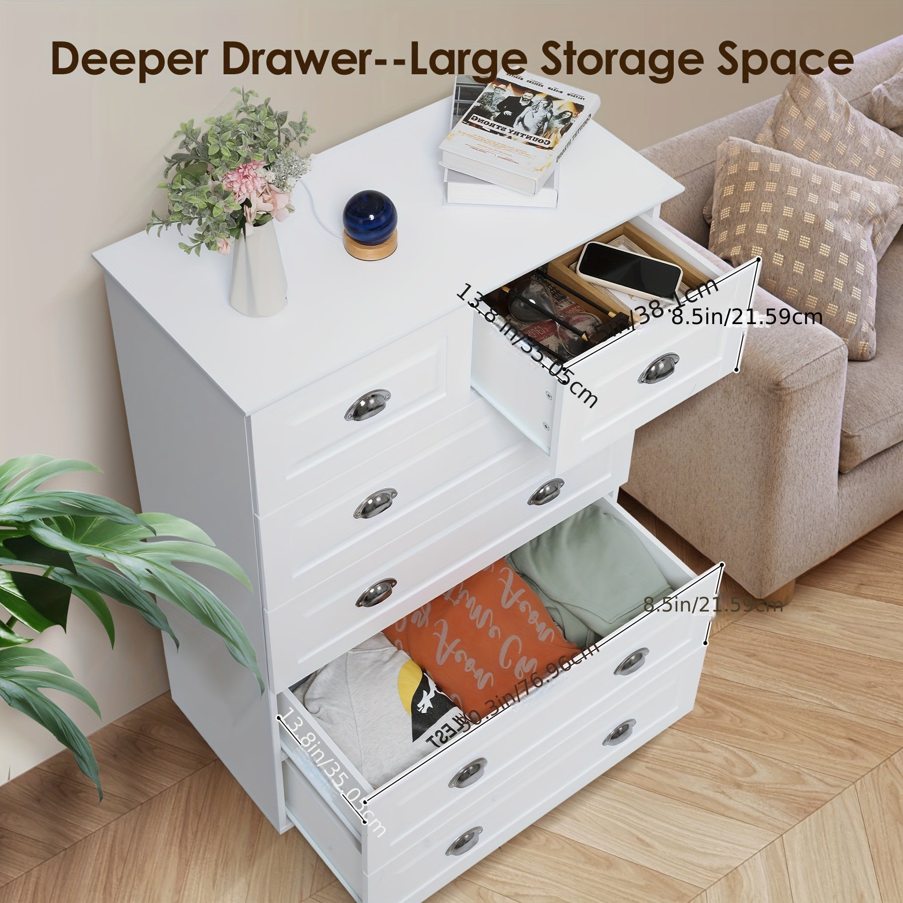 Dresser for Bedroom, 6 Drawer Dresser, Modern Tall dresser for Living Room, Hallway, Entryway