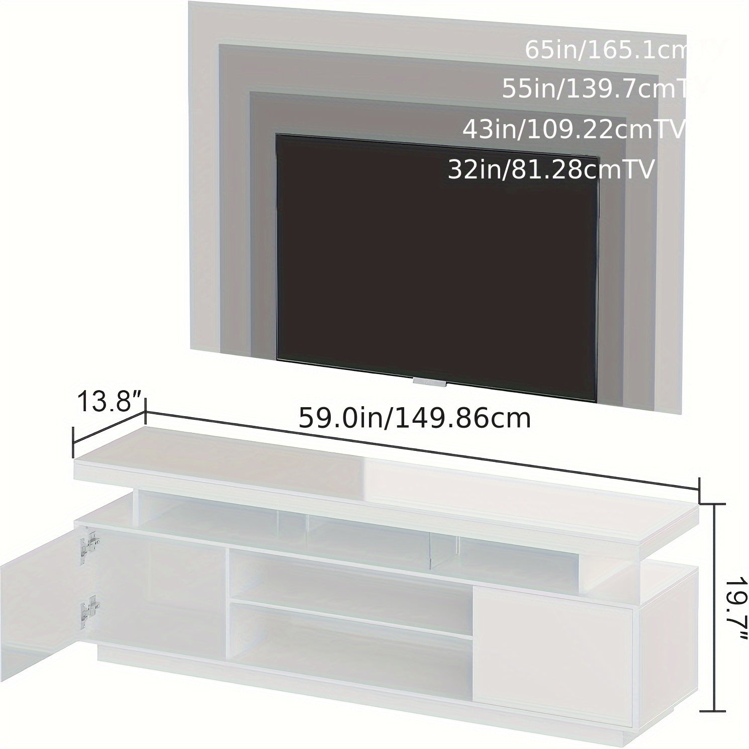 Modern LED TV Stand for 50/55/60/65 Inch TV, High Gloss Entertainment Center, Wood-Based Panel Media Console, with 2 Closed Storage Cabinets & 5 Open Shelves, for Living Room, Bedroom