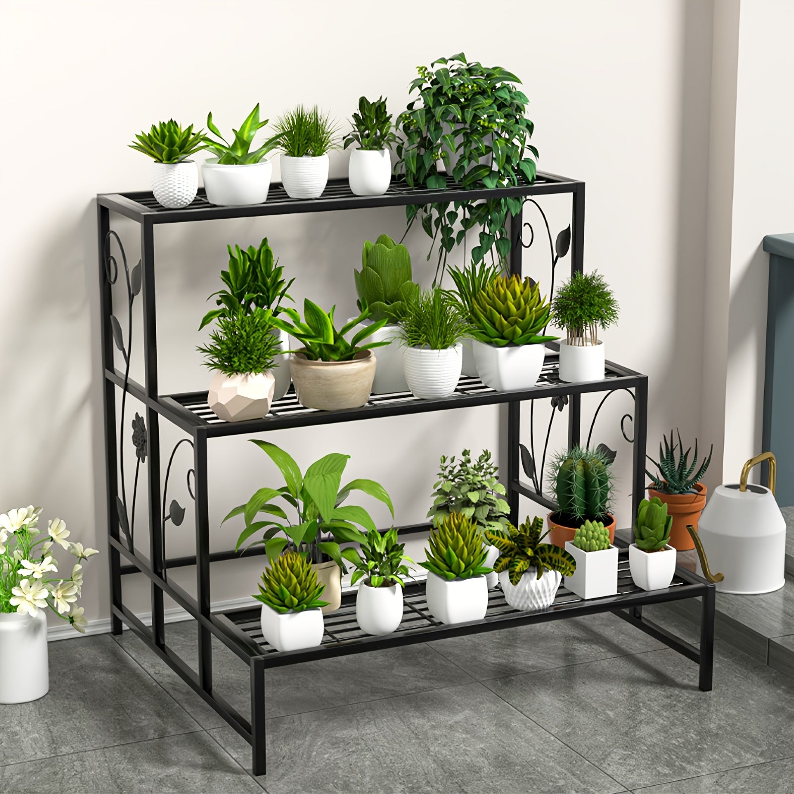 3-Tier Metal Plant Stand For Indoor And Outdoor Use – Durable Waterproof Plant Shelf Perfect For Displaying Large Planters, Flower Pots, And Indoor Gardens On Your Patio, Balcony, Or Living Room