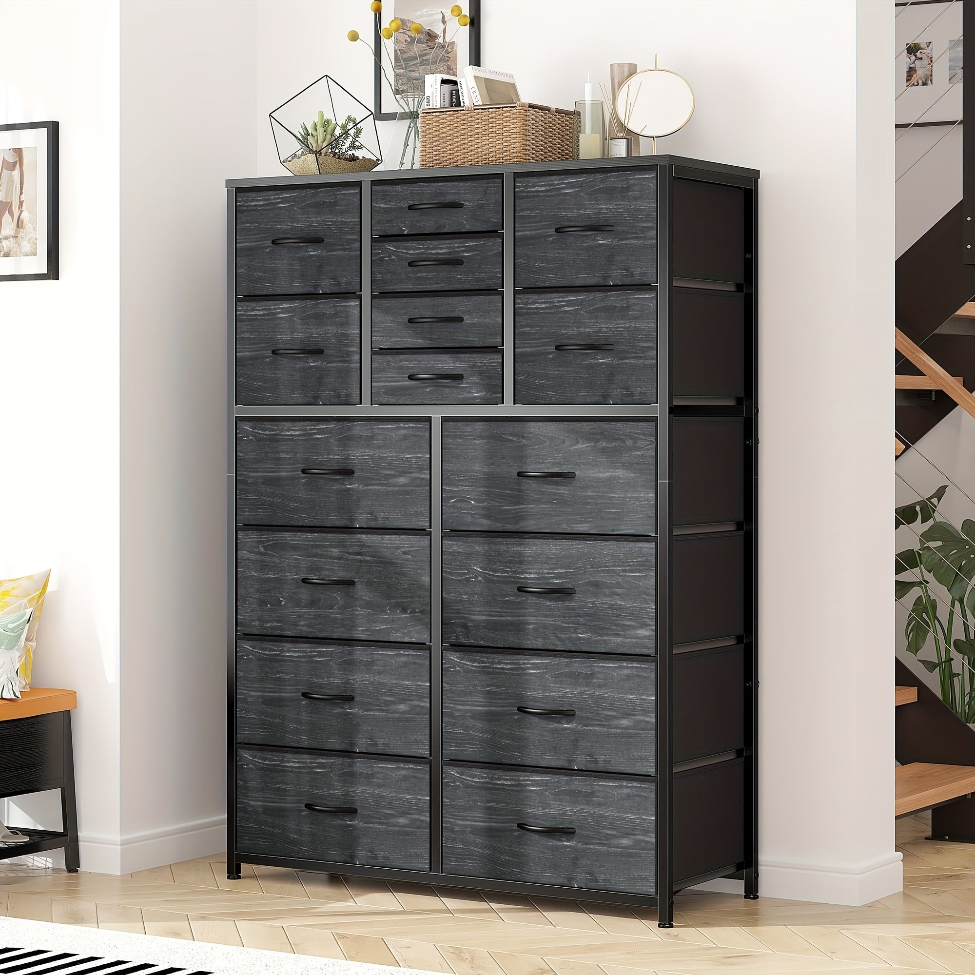 16 Drawers Dresser for Bedroom Tall Dresser for Bedroom Bedroom Dressers & Chests of Drawers with Wood Top and Metal