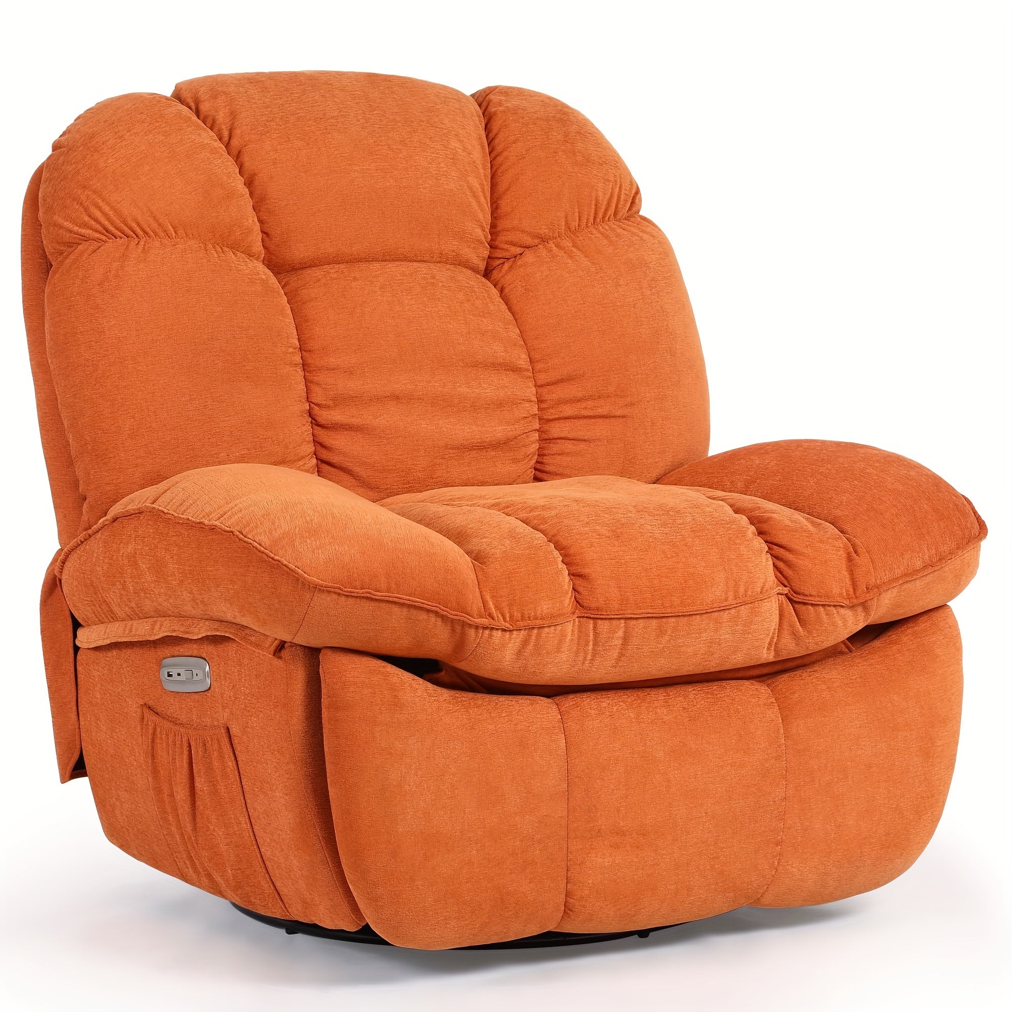 Luxury Overstuffed Swivel Recliner Chair with Vibration Massage & Heating - Modern Single Sofa Glider, Soft Fabric, Metal Frame for Living Room - Available in Orange-Red, White, Green, DYHOME