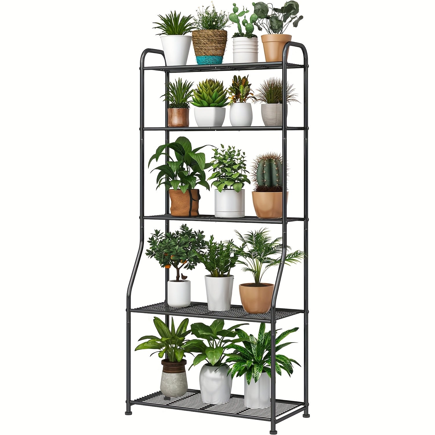 5-Tier Black Metal Plant Stand, Waterproof Indoor/Outdoor Shelf for Living Room, Bathroom, Balcony, Garden - Sturdy Multi-Use Display for Various Plants, Garden Plant Stand|Tiered Shelf Design|Waterproof Metal