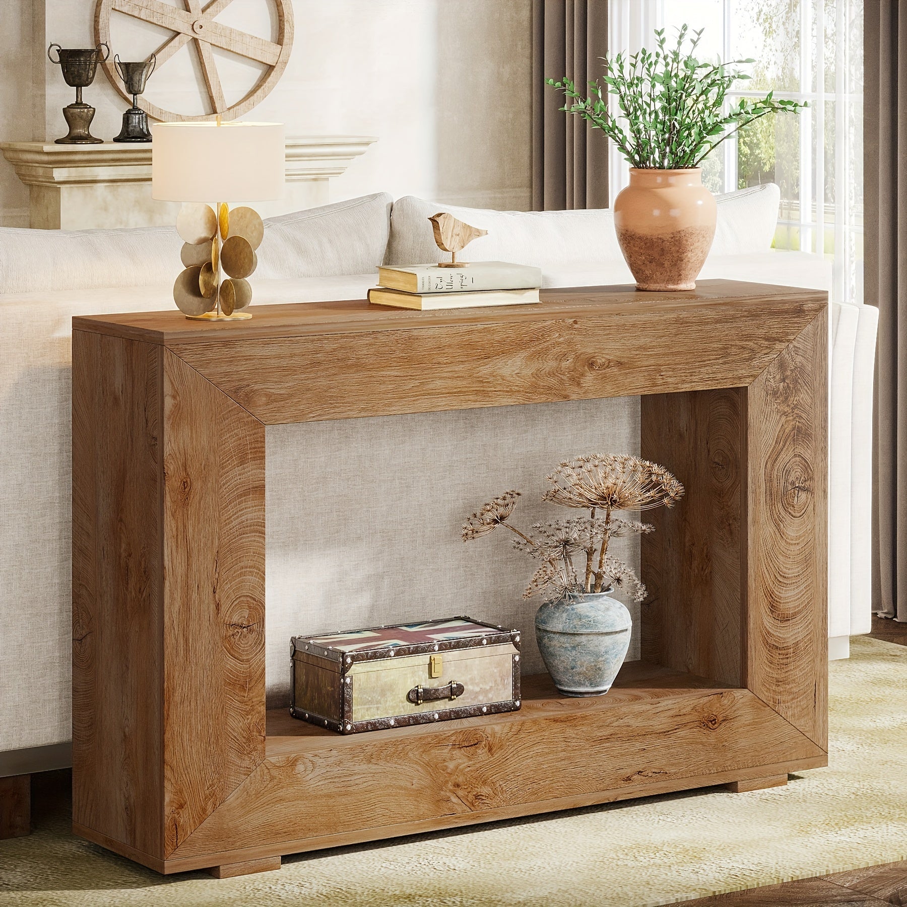 47-Inch Farmhouse Console Table: Entryway Table With Storage, Industrial Accent Hallway Table For Living Room And Entrance