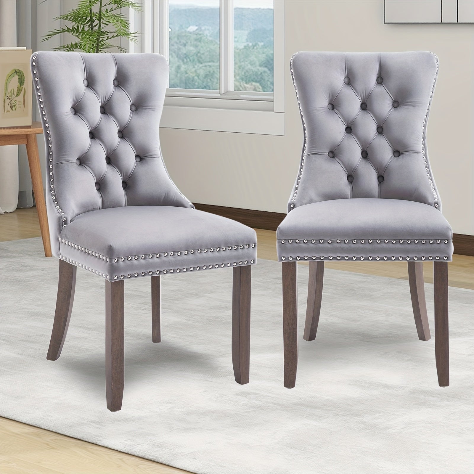 Set of 2 Elegant Velvet Wingback Dining Chairs with Ring Pull Trim and Button Back - Luxurious Tufted Upholstery, Ergonomic Design, Solid Wood Frame for Living Room, Bedroom, Kitchen, Chair for Living Room