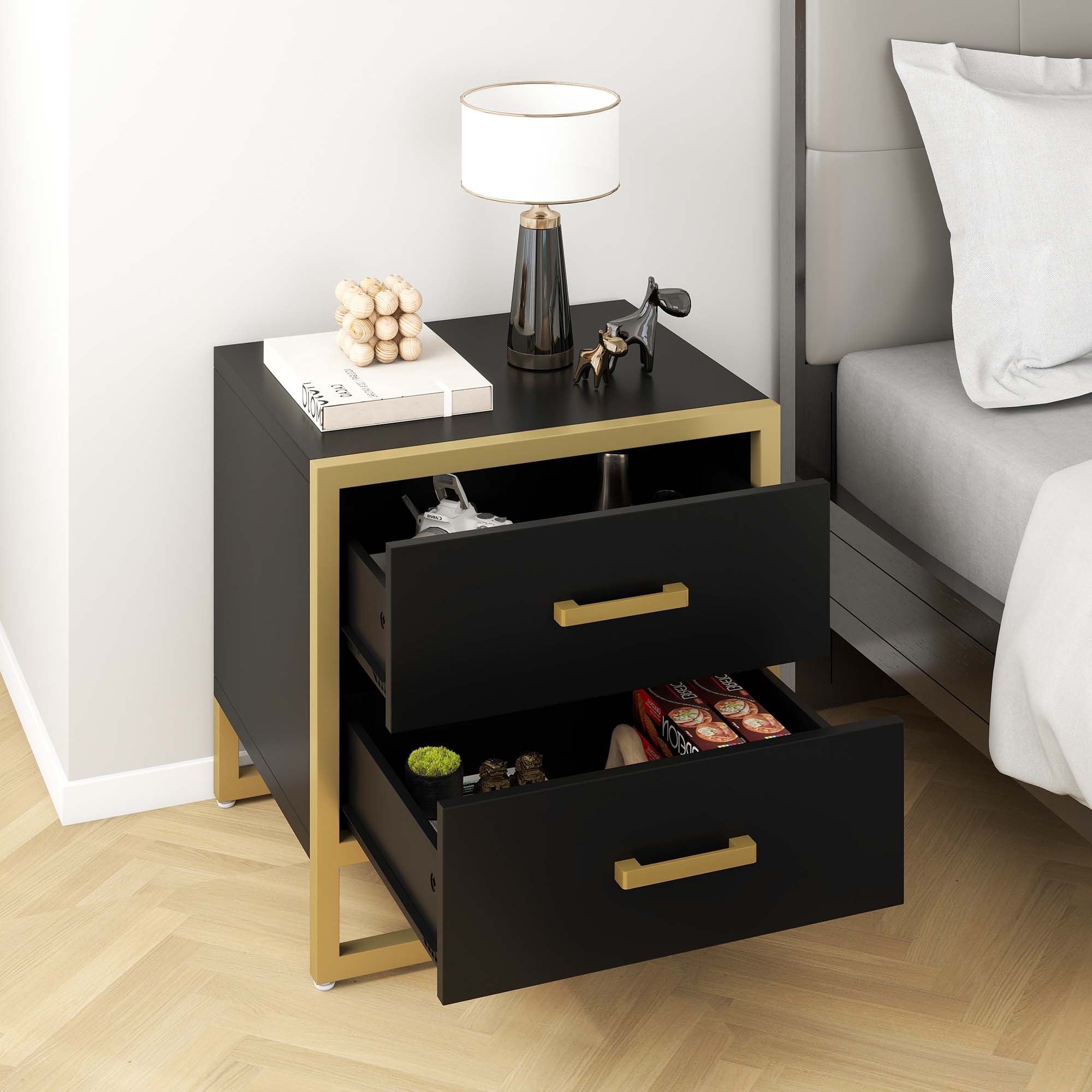 Contemporary Side Table with 2- Drawer Design, Ideal for Bedroom or Living Space, Thanksgiving Christmas Halloween Day Gift