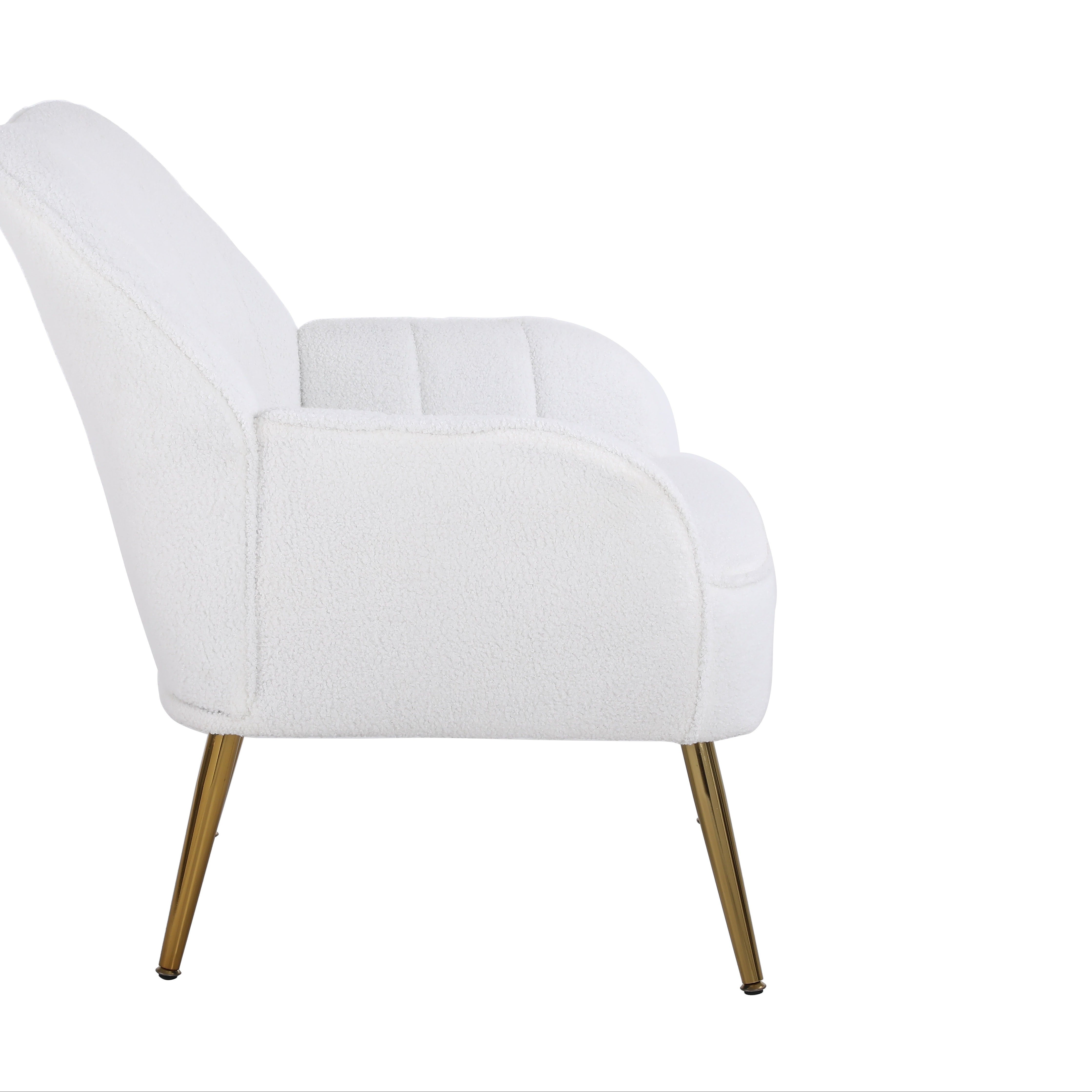 Modern Soft White Teddy Fabric Ivory Ergonomics Accent Chair Living Room Chair Bedroom Chair Home Chair With Gold Legs And Adjustable Legs For Indoor Home