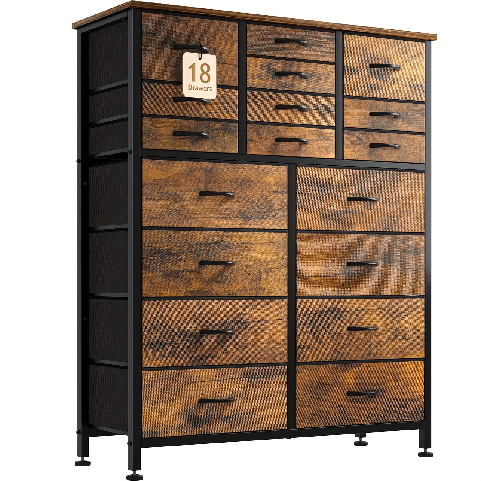 Dresser for Bedroom Tall Dresser Chests of Drawers with 18 Fabric Drawers Wood Top for Closets Living Room - Brown