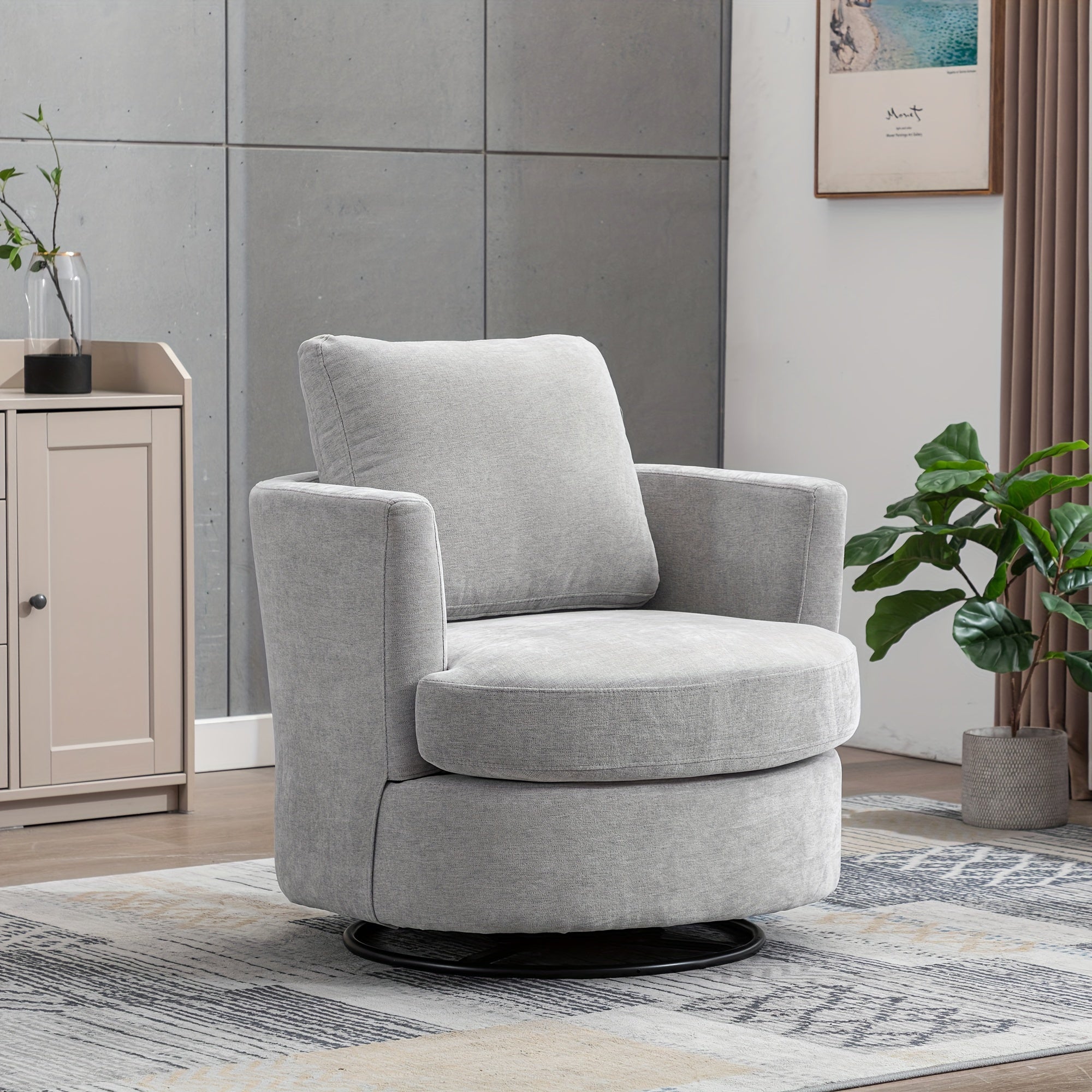 Swivel Accent Chairs Modern Comfy Sofa Chair With Black Metals Base, Single Armchair For Bedroom Living Room