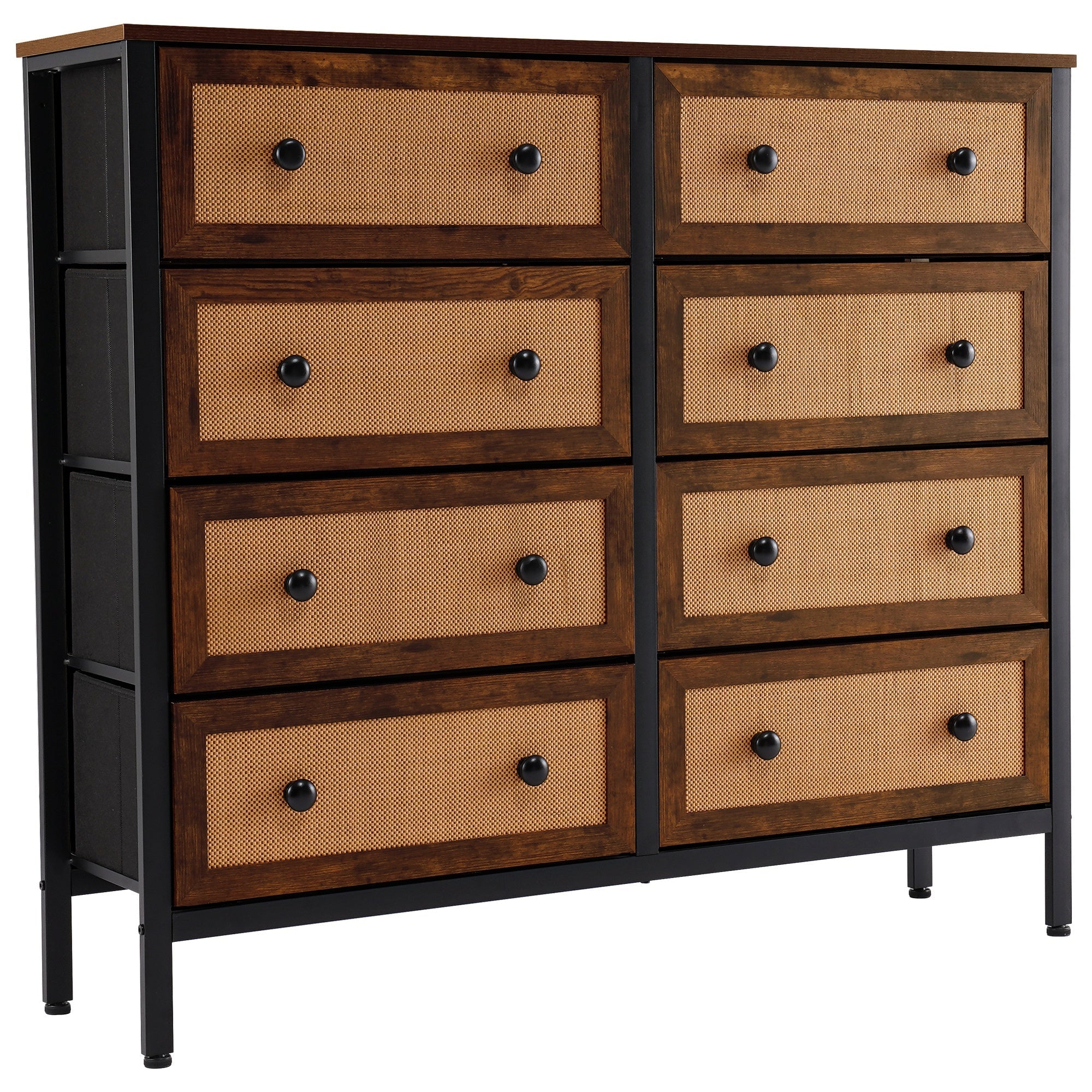 Chest of Drawers Rattan Woven Dresser with 8- Drawer Bedroom Storage Organizer