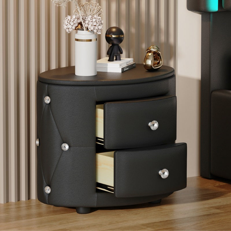 Black PU Nightstand with 2 Drawers & Crystal Handle, Fully Assembled Except Minor Parts, Stylish Bedside Storage, Sleek Design, Ideal for Different Interior Styles, Durable and Practical, Bedroom Essential.