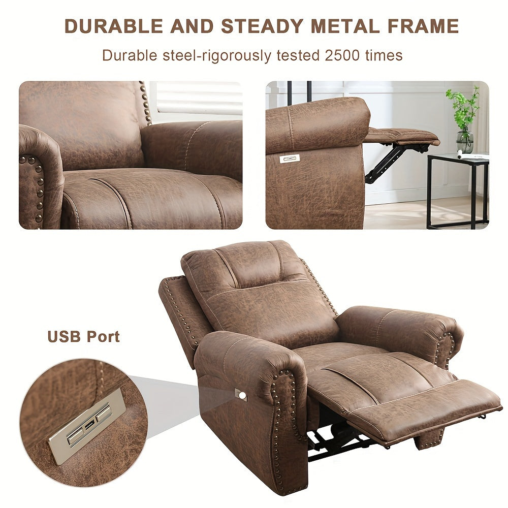 Elderly Power Recliner, Single Living Room Chair With Rivet And USB Port