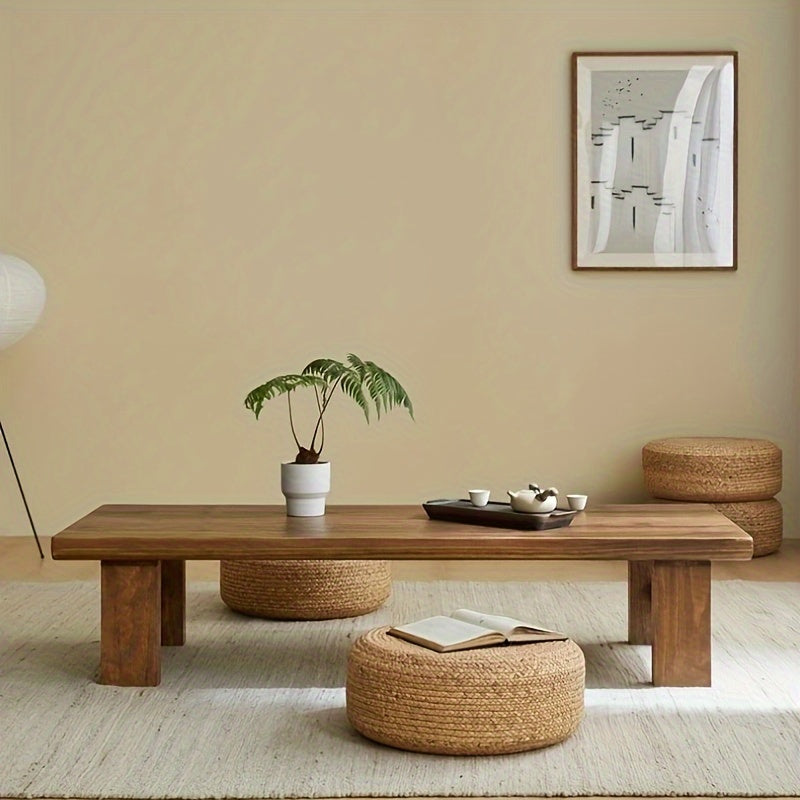 Casual Style Solid Wood Coffee Table - Minimalist Modern Japanese-Inspired Low Tea Table, Portable Design with Sturdy Leg Base, Natural Wood Tabletop for Living Room, Tatami Floor Seating