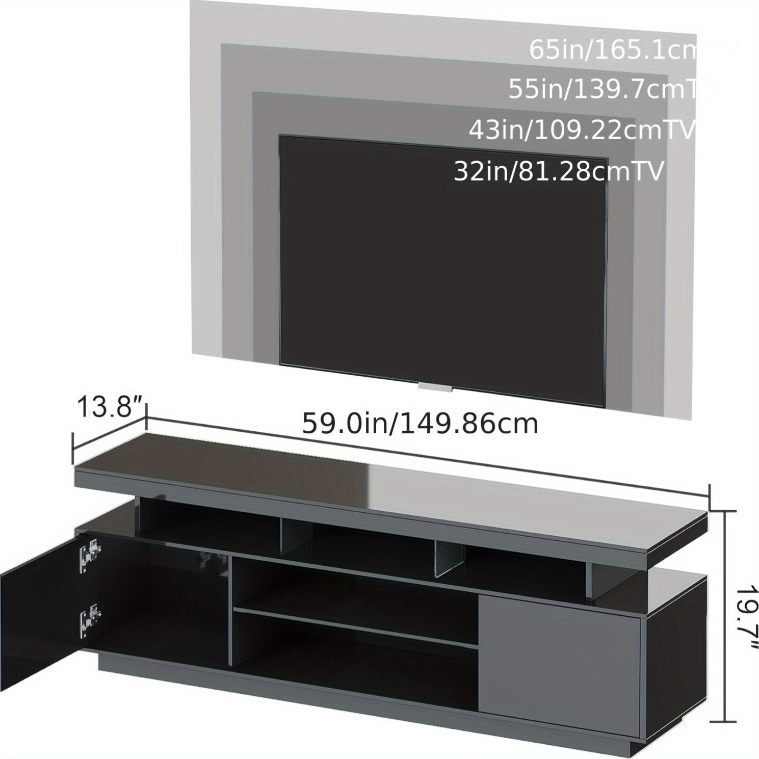 Modern LED TV Stand Console For 127/140/152/165cm TVs High Glossy Entertainment Center With 2 Storage Cabinets For Game