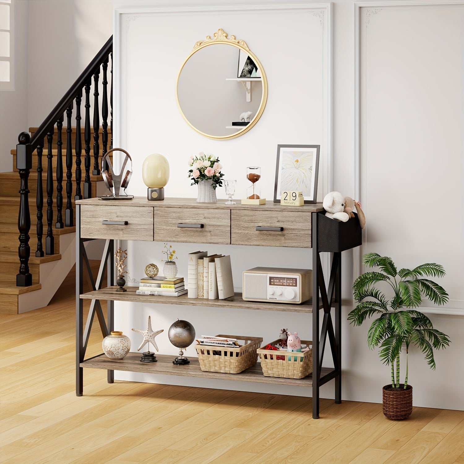 47" Console Table - Boasting Spacious Three Drawers And Three-Tier-Shelves Storage, Long-Lasting Construction From Durable MDF, Easy Assembly Perfect For Hallways, Entryways, And Living Space