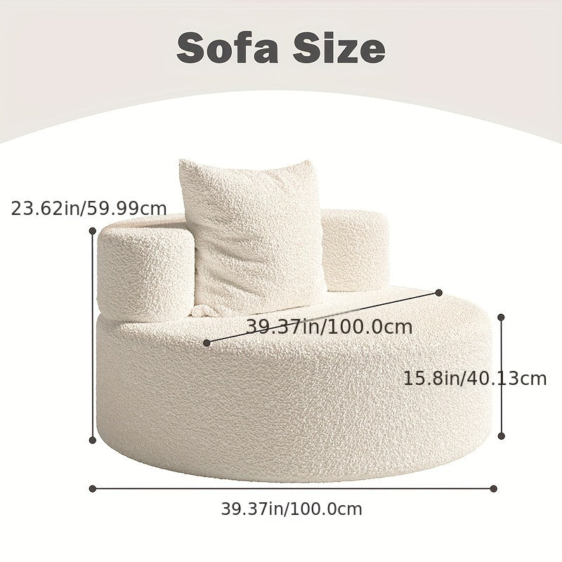 Lazy Sofa, Leisure Chair With Pillow, Easy To Move Modern Teddy Velvet Reading Chair, High Elastic Round Sofa, Suitable For Bedroom, Living Room, Leisure Room, Hotel