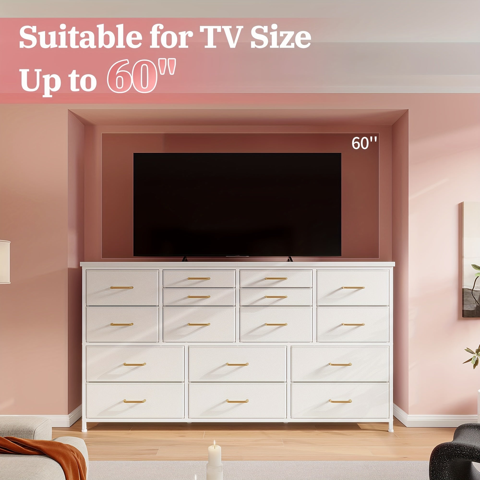 Dresser TV Stand With Power Outlet & USB White Dresser For Bedroom With 16 Drawers TV Stands For Living Room TV Stand With Storage For Bedroom, Media TV Console Table 51.1''W*11.8''D*34.8''H