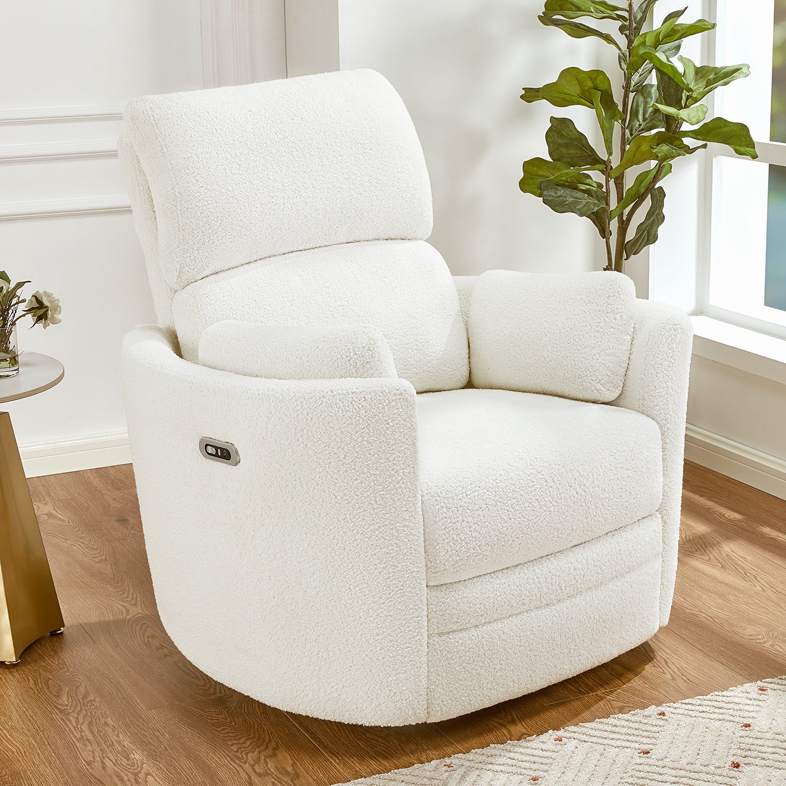 Power Recliner & Nursery Chair: Enjoy a Luxurious Swiveling Rocking Glider Experience with 4-Point Massage Technology, Integrated USB & Type-C Charging Ports, Complete with 2 Supportive Pillows. A Styli