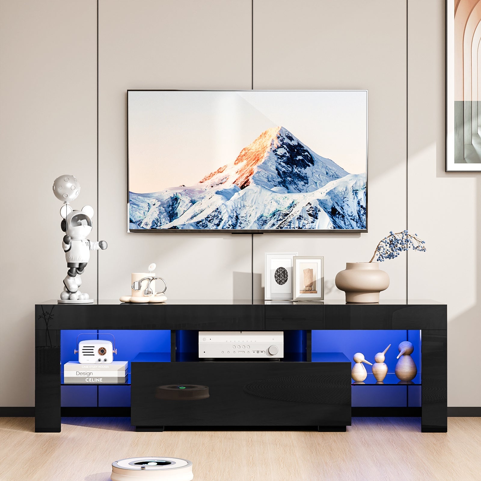 30-60 Inch TV Stand Console Table, Modern Entertainment Center with 1 Large Drawer, Media Entertainment Center Console Table for Living Room, Bedroom, Studio