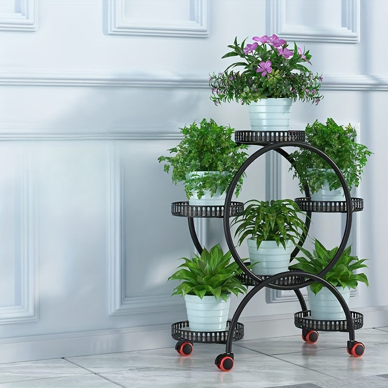 Multi-Layer Creative Round Iron Flower Stand, Floor-Standing Pothos Plant Rack, Innovative Living Room Decorative Flower Pot Holder, Garden Flower Rack.