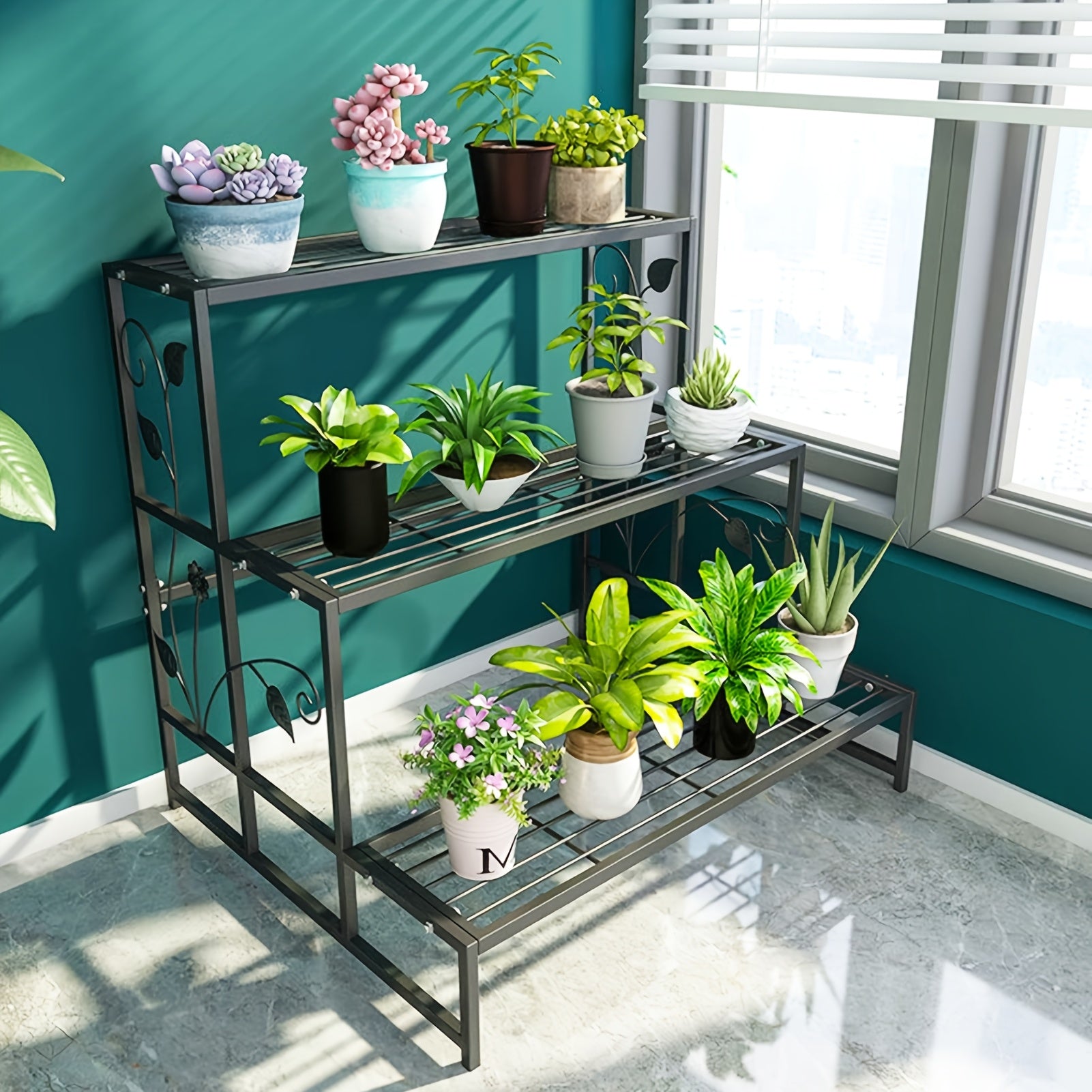 3-Tier Metal Plant Stand For Indoor And Outdoor Use – Durable Waterproof Plant Shelf Perfect For Displaying Large Planters, Flower Pots, And Indoor Gardens On Your Patio, Balcony, Or Living Room