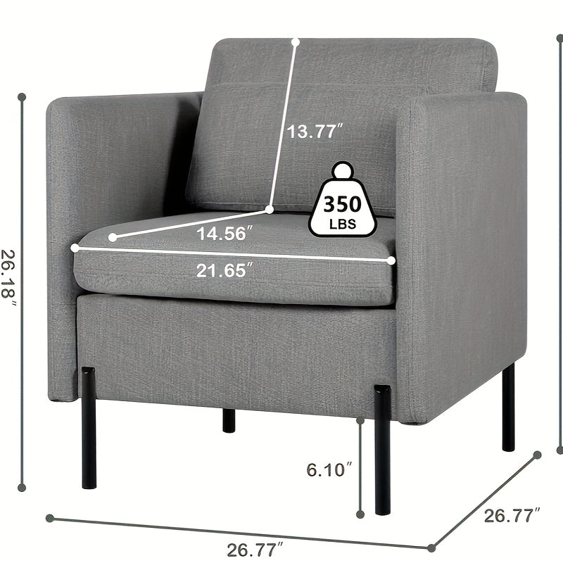 Modern Accent Living Room Chairs, Fabric Single Sofa Chair with Pillow/Metal Legs