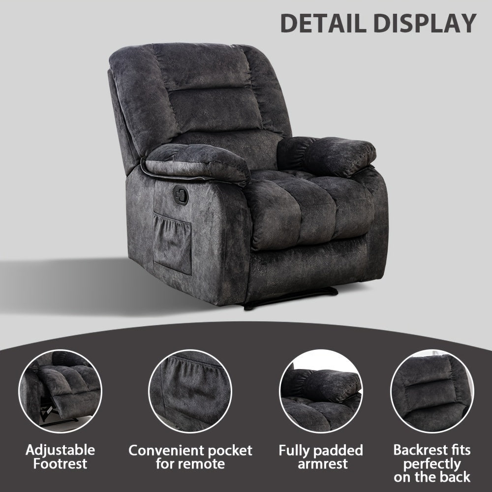 Soft Fabric Single Manual Recliner With Massage Heating, Black, Chocolate Brown, Camel