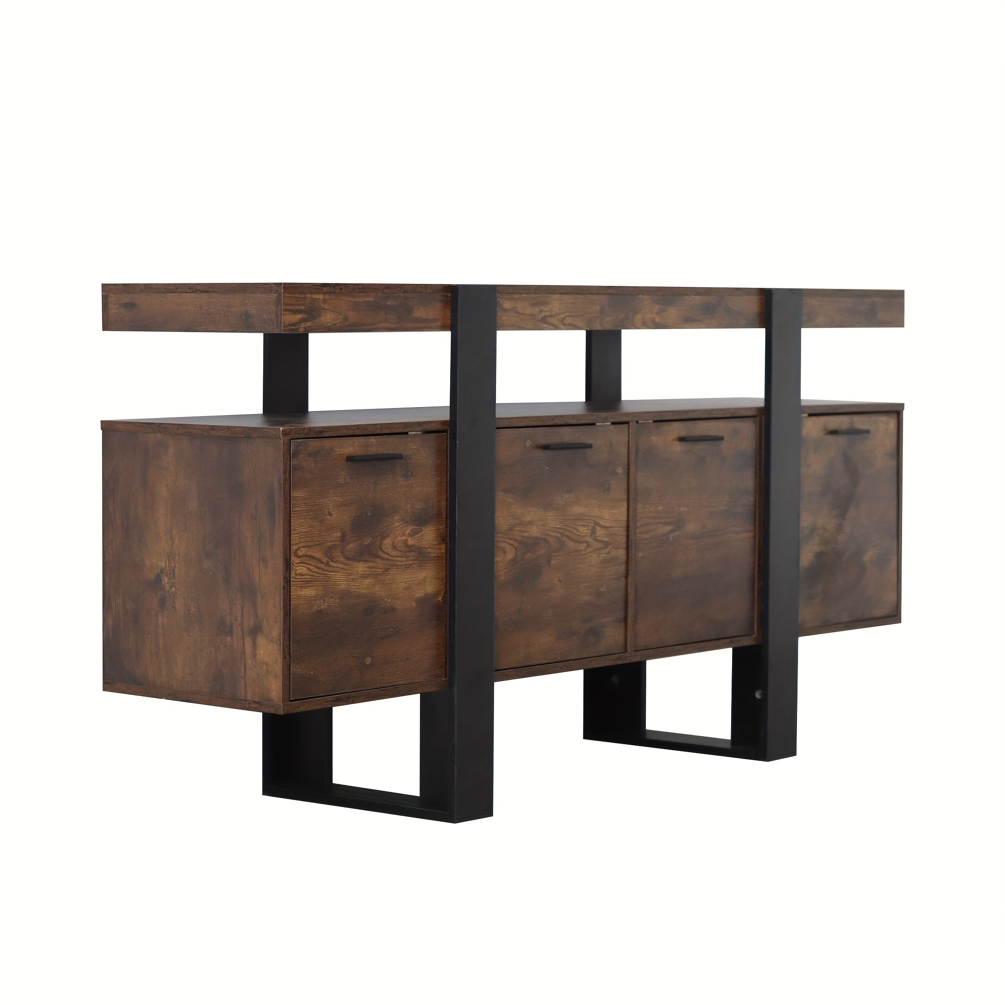 Rustic Brown TV Stand for 140-152cm TVs - Mid-Century Modern Entertainment Center with Storage Freestanding Wooden