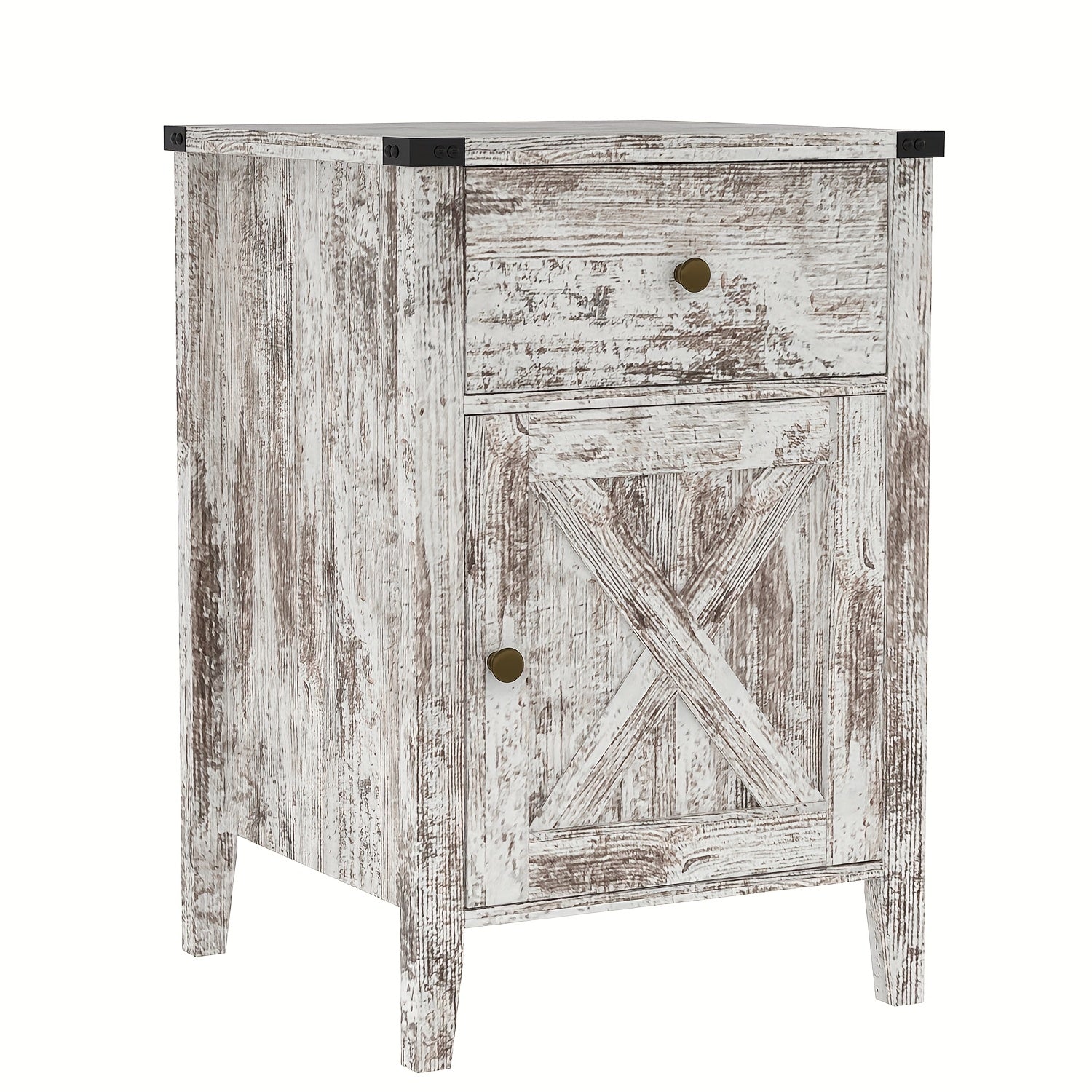 Rustic Vintage Nightstand, Farmhouse Bedside Table With Drawer& Barn Door, Oak Style End Table For Bedroom