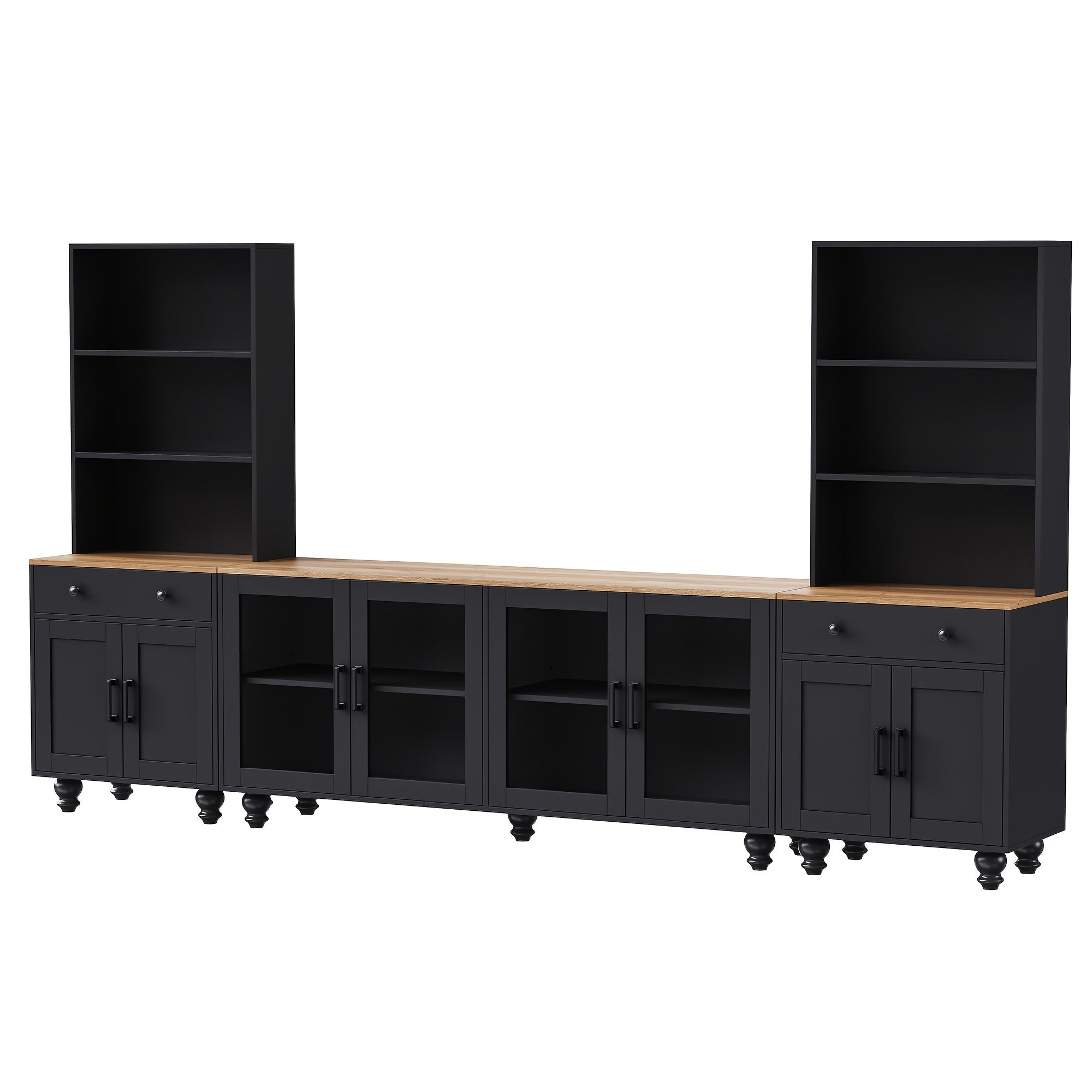 Vintage Wooden TV Stand Set with Bookshelves, 3pcs Entertainment Center Console with Drawers, Media Storage for TVs up to 70", Freestanding Living Room Bedroom Display Cabinet