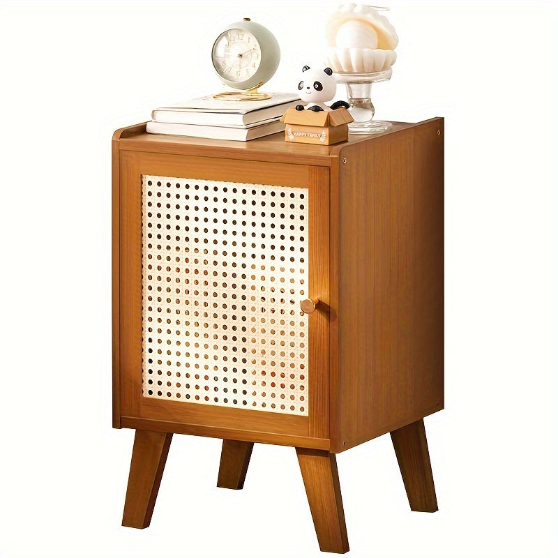 Modern Slim Bedside Table - Compact Wooden Storage Cabinet for Rental Rooms, Available in Teak/Black