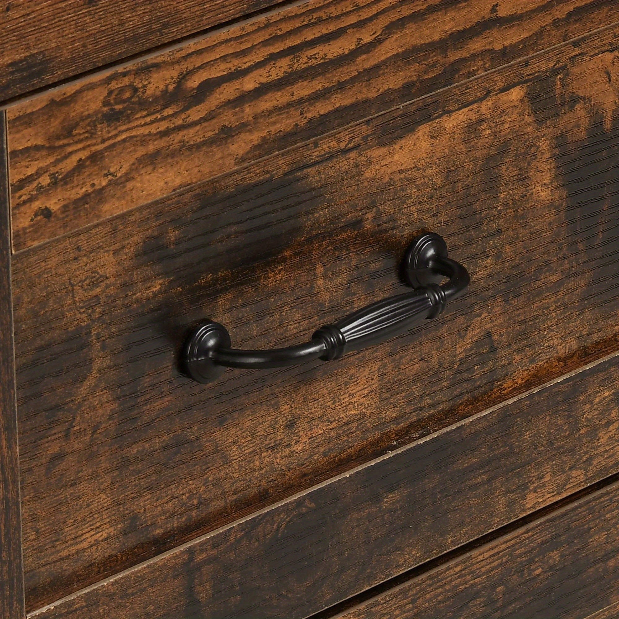 Rustic Brown Wood Dresser with Six Drawers, Charging Station, and Bag