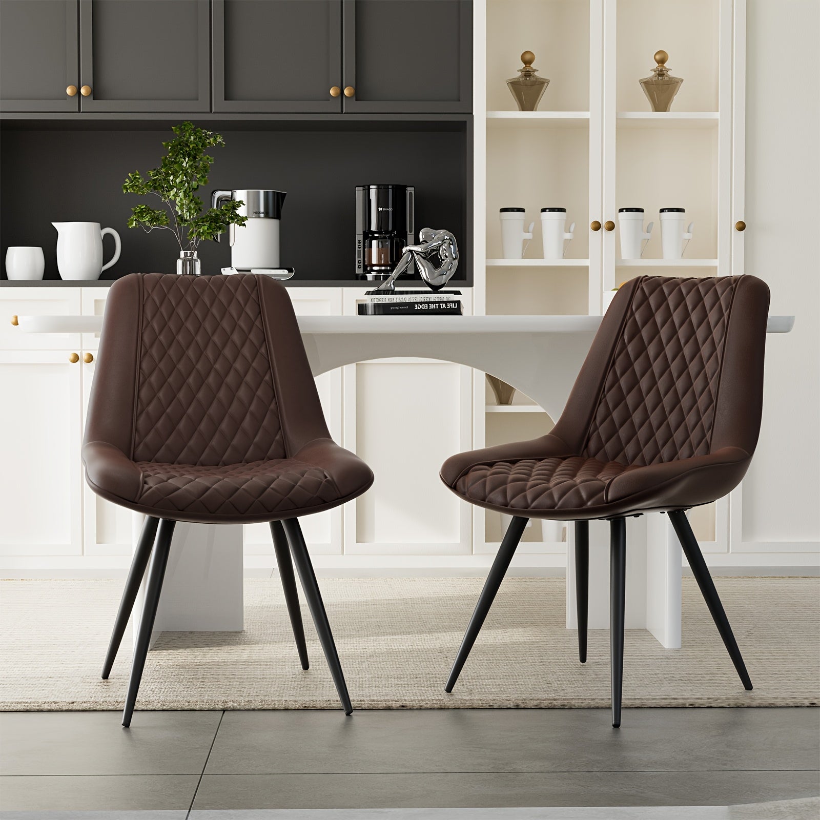 Modern Dining Chairs Set Of 2, Top Faux Leather Upholstered Dining Room Chairs With Metal Legs, Ergonomic Kitchen Chairs For Kitchen Dinning Room